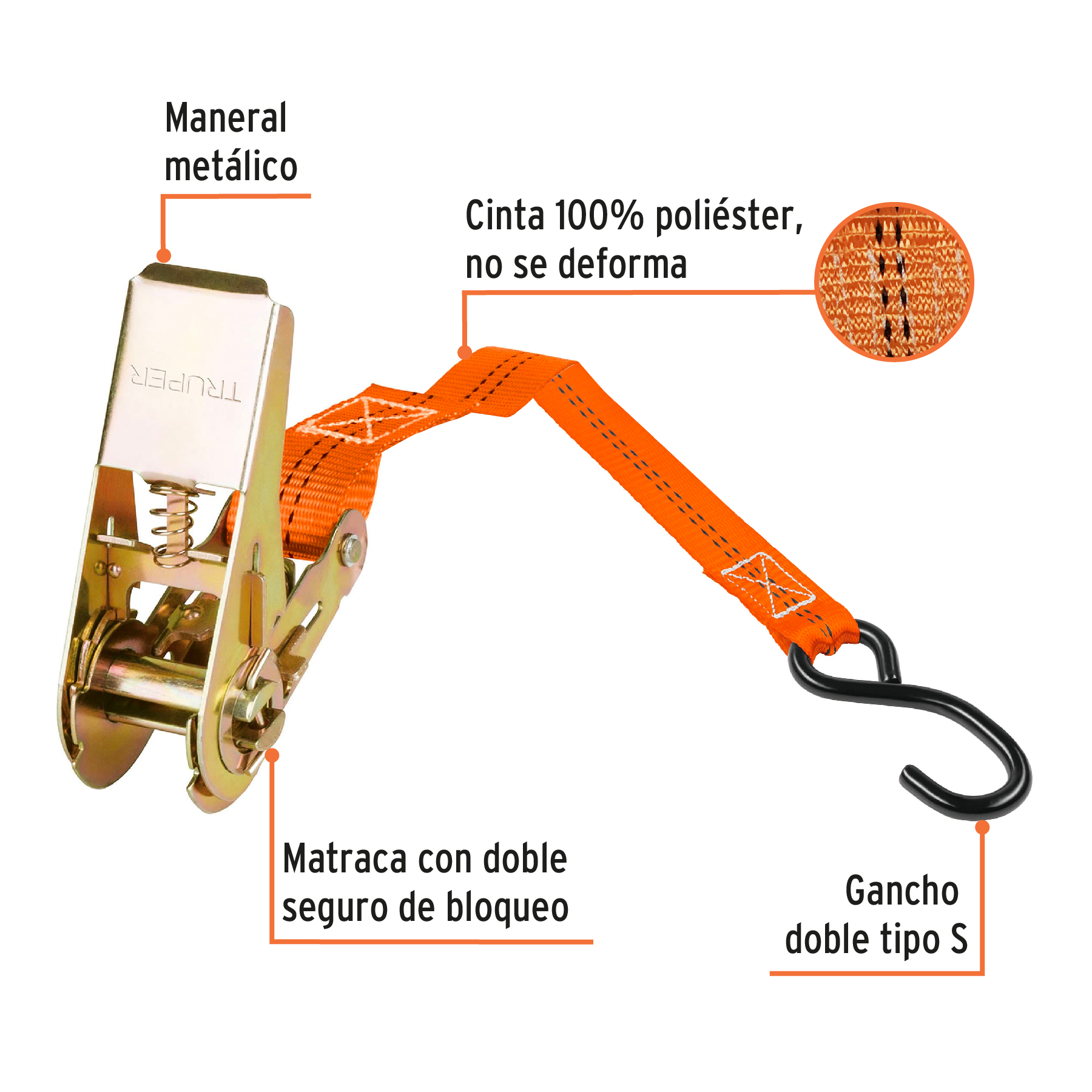 Juego de sujetadores c/matraca, carga máx 400 kg, 2 piezas