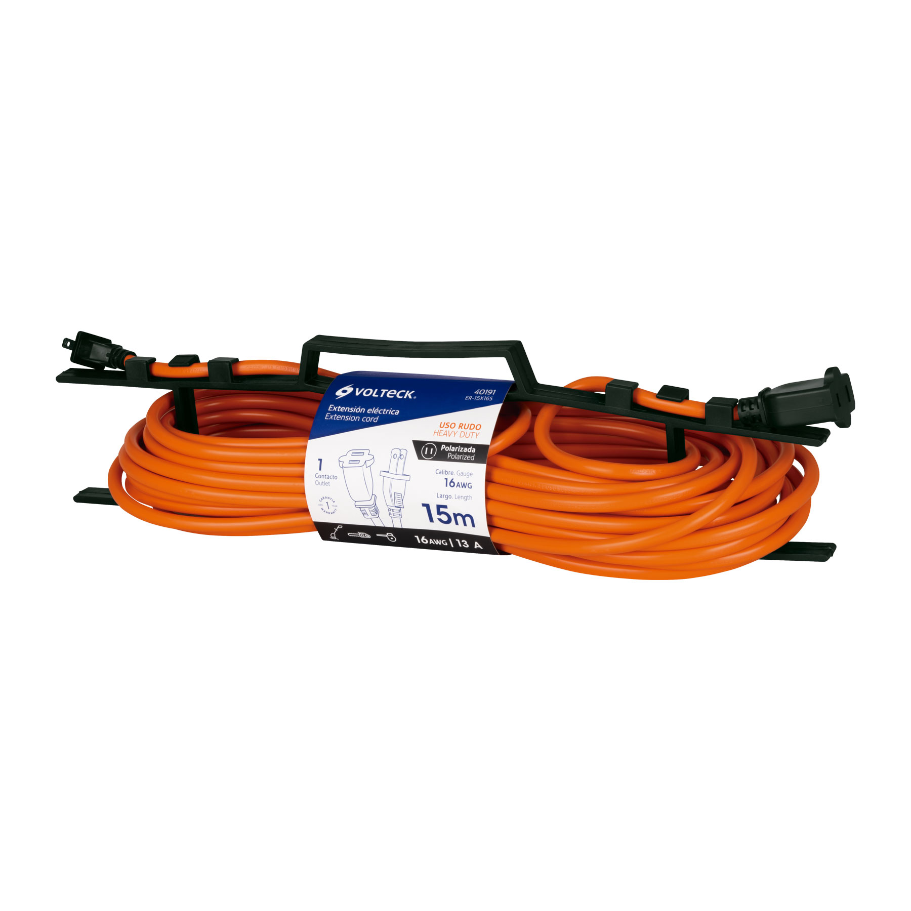 Extensión eléctrica uso rudo 15 m 2x16 AWG para 1 clavija