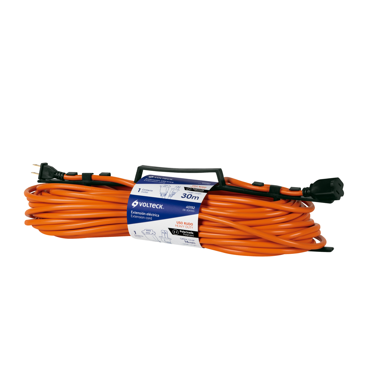 Extensión eléctrica uso rudo 30 m 2x16 AWG para 1 clavija
