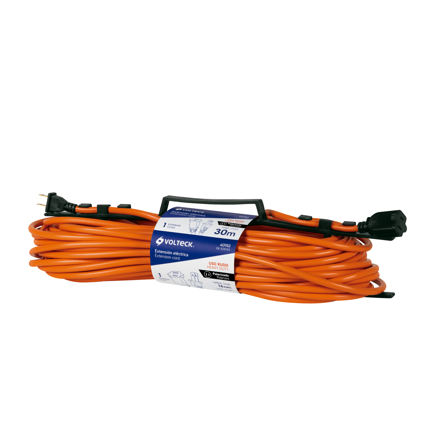 Extensión eléctrica uso rudo 30 m 2x16 AWG para 1 clavija