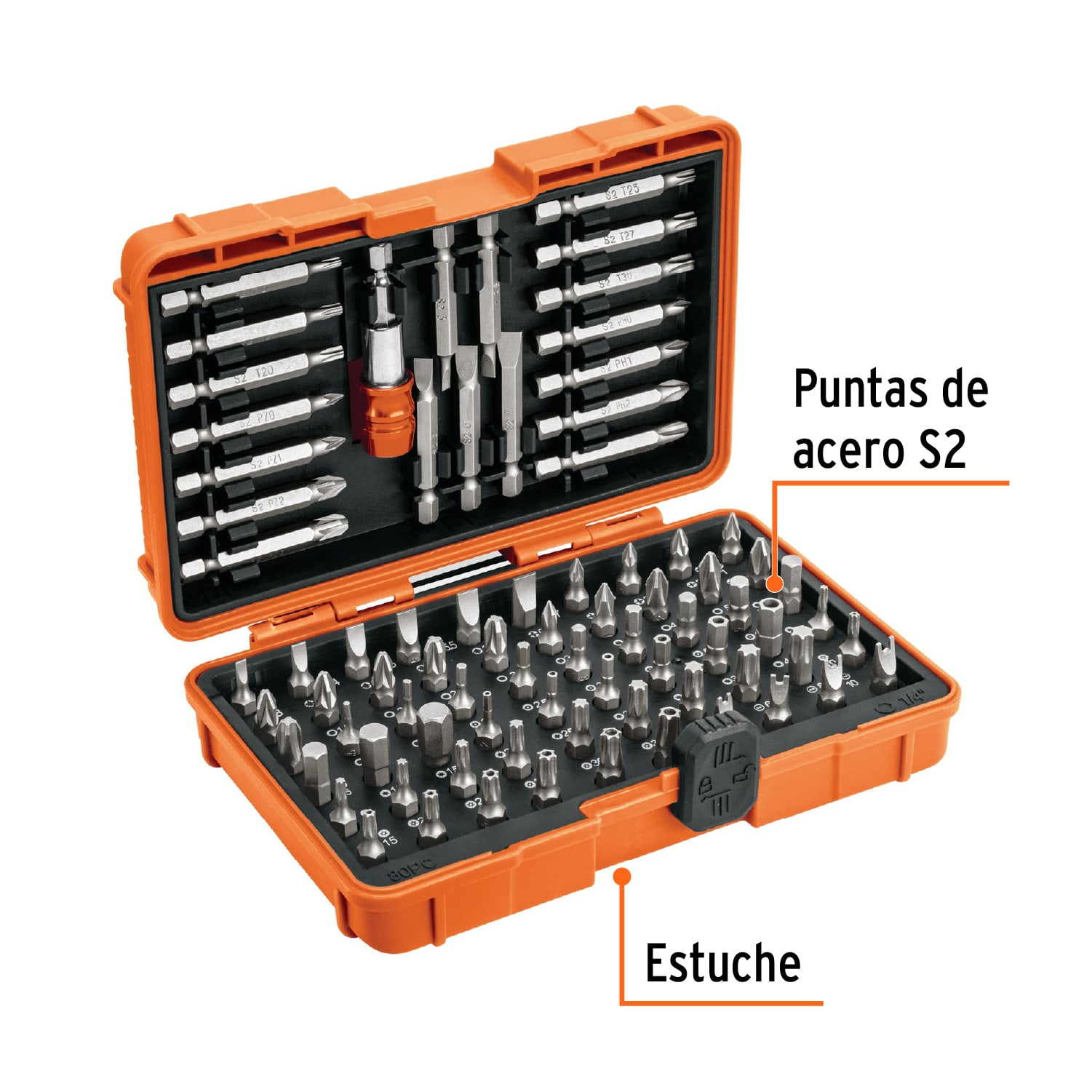 Juego de puntas mixtas 1' y 2', 80 piezas, Truper Expert