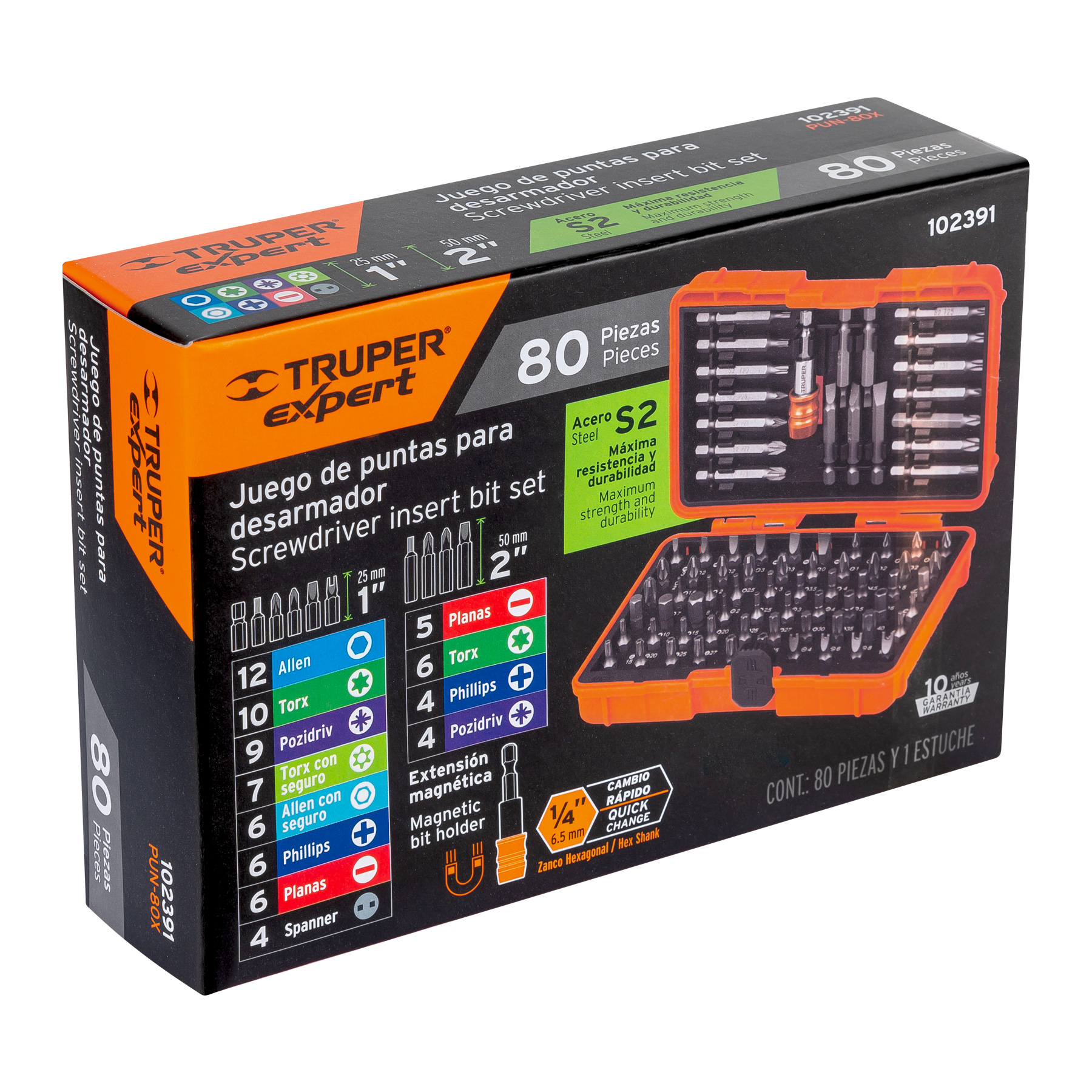 Juego de puntas mixtas 1' y 2', 80 piezas, Truper Expert