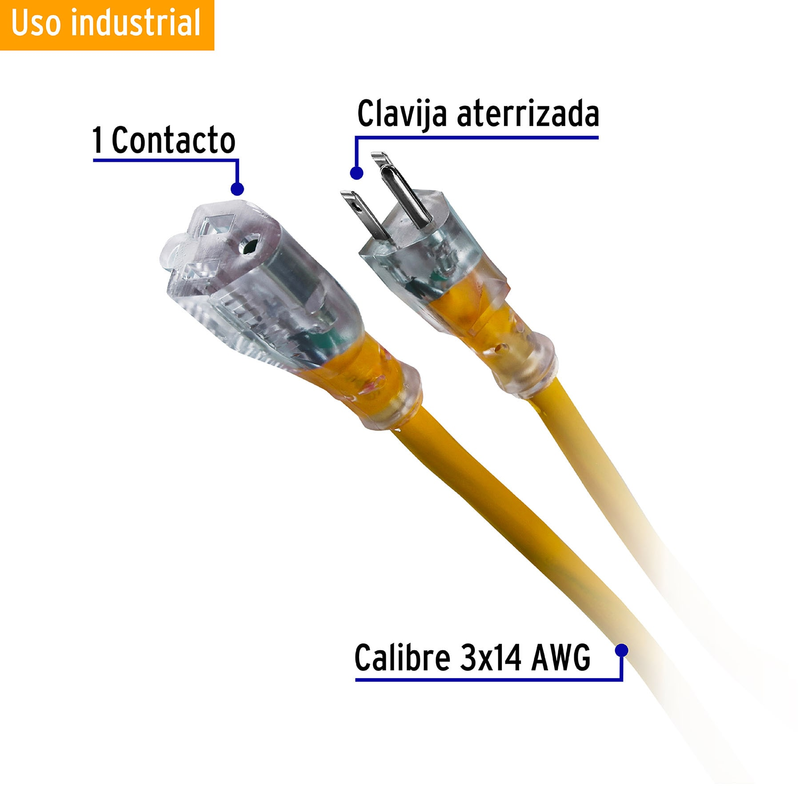 Extensión reforzada aterrizada 10 m calibre 14, Volteck