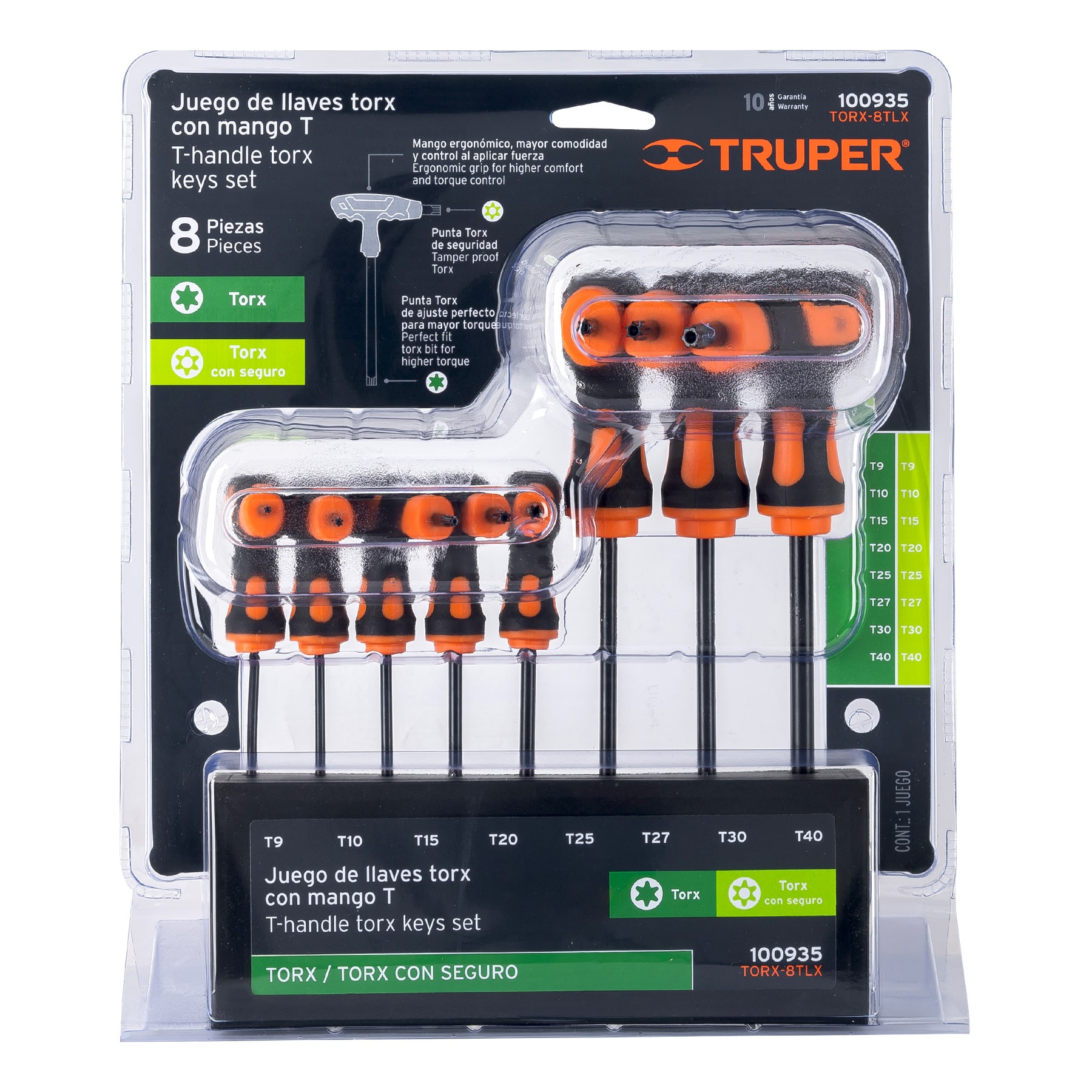 Juego de 8 llaves torx mango T, T9-T40