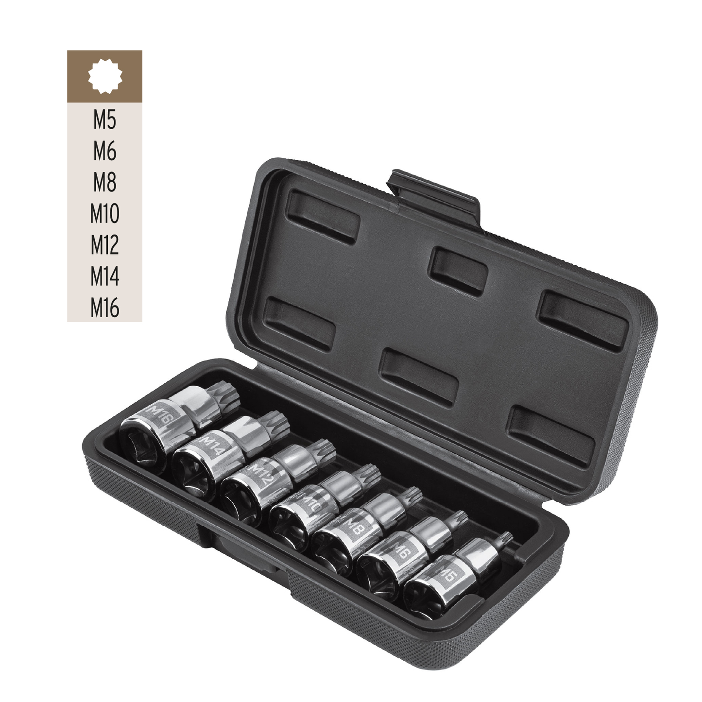 Juego de 7 dados cuadro 1/2' punta corta bristol, en estuche