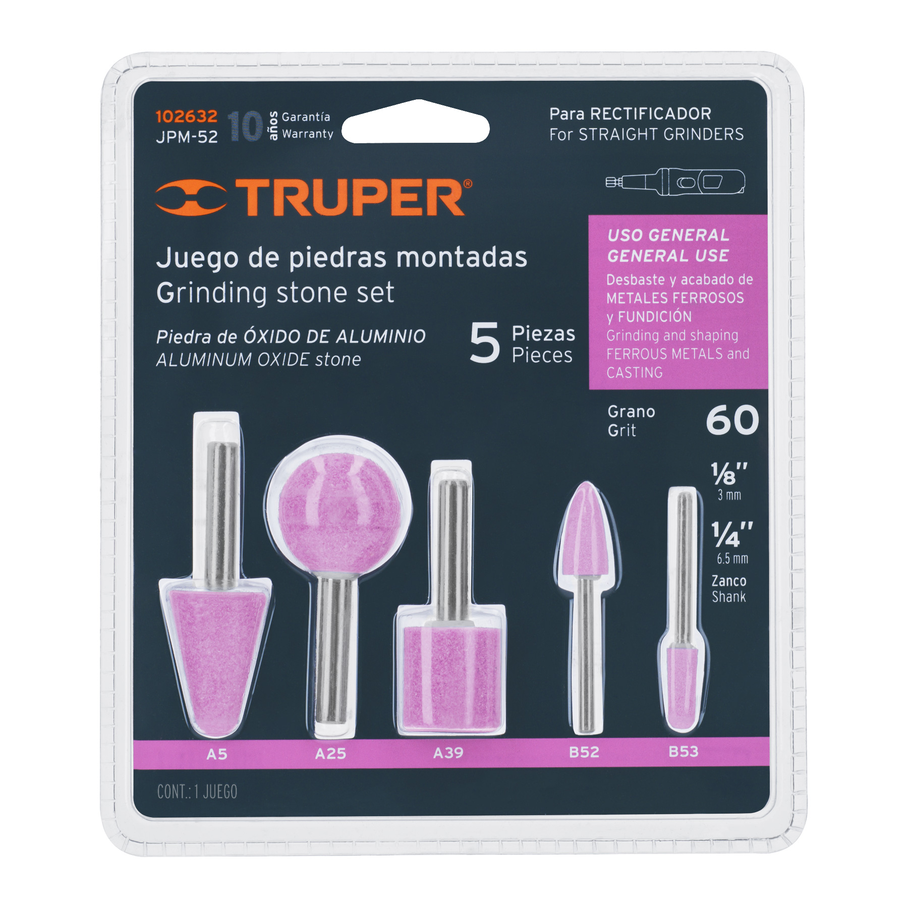 Juego de 5 piedras montadas zanco 1/4' y 1/8',uso general