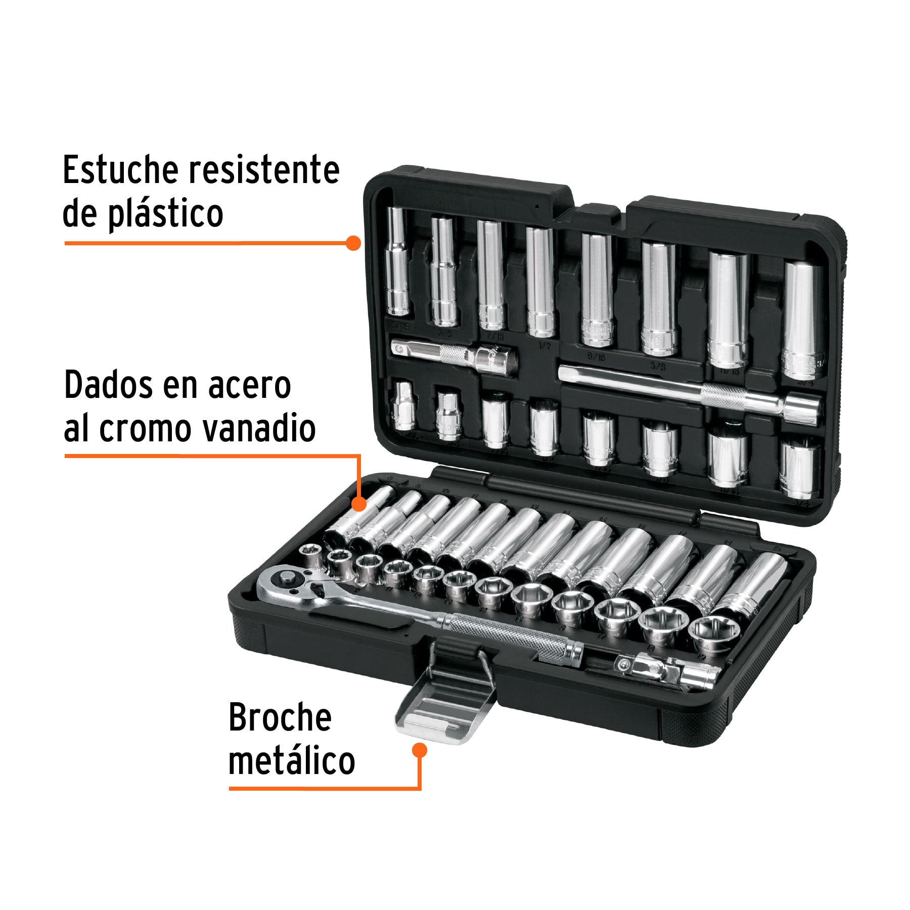 Juego de 45 herramientas cuadro 3/8' std y mm para mecánico