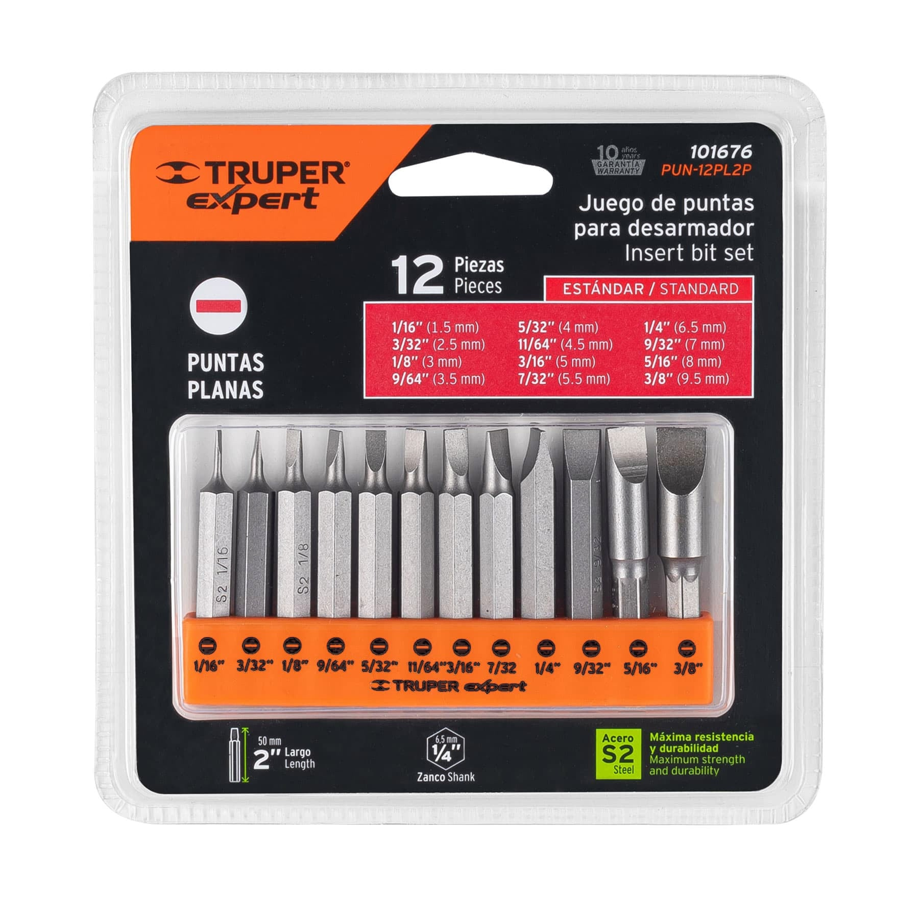 Juego de 12 puntas planas std largo 2', Truper Expert