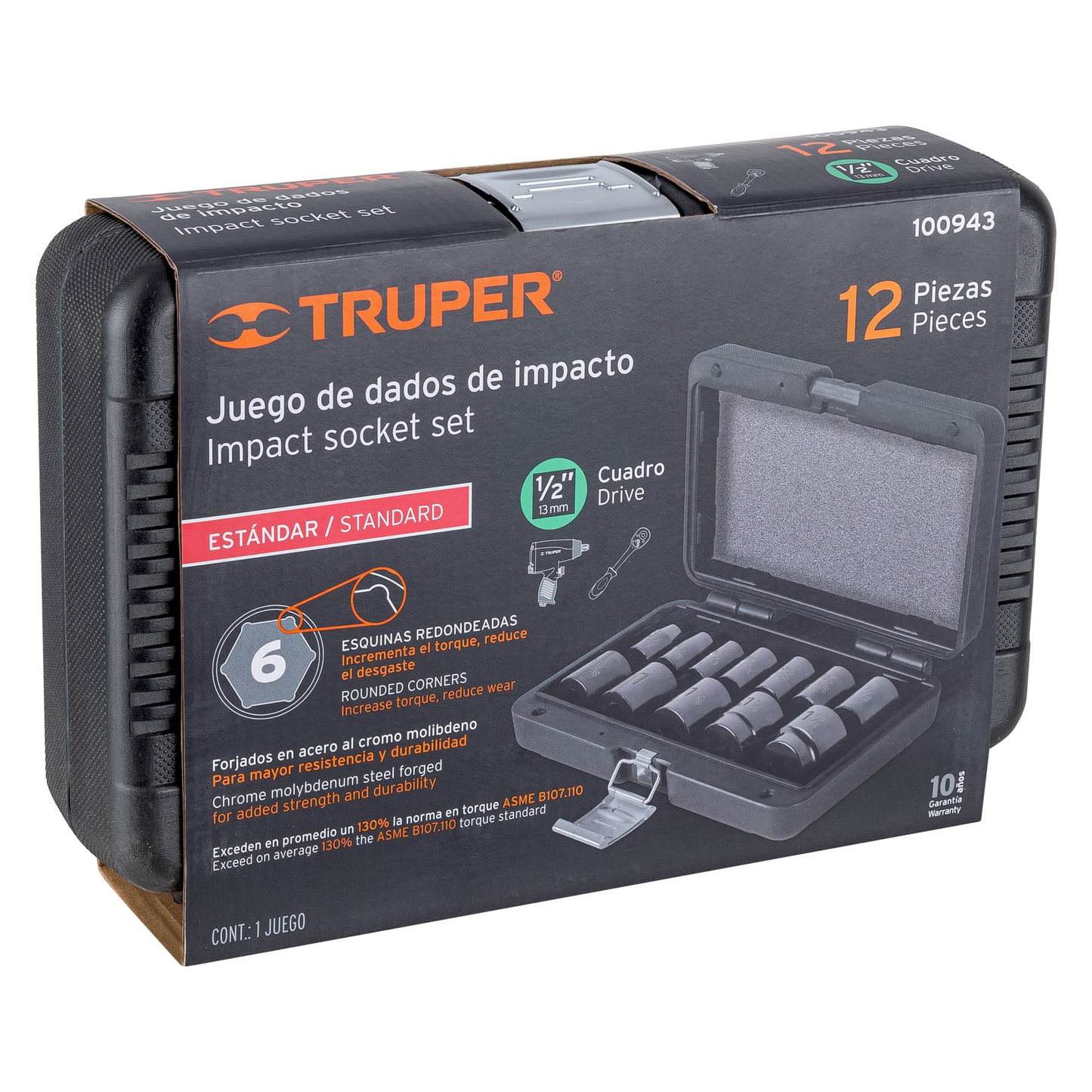 Juego de 12 dados cuadro 1/2' de impacto 6 puntas std