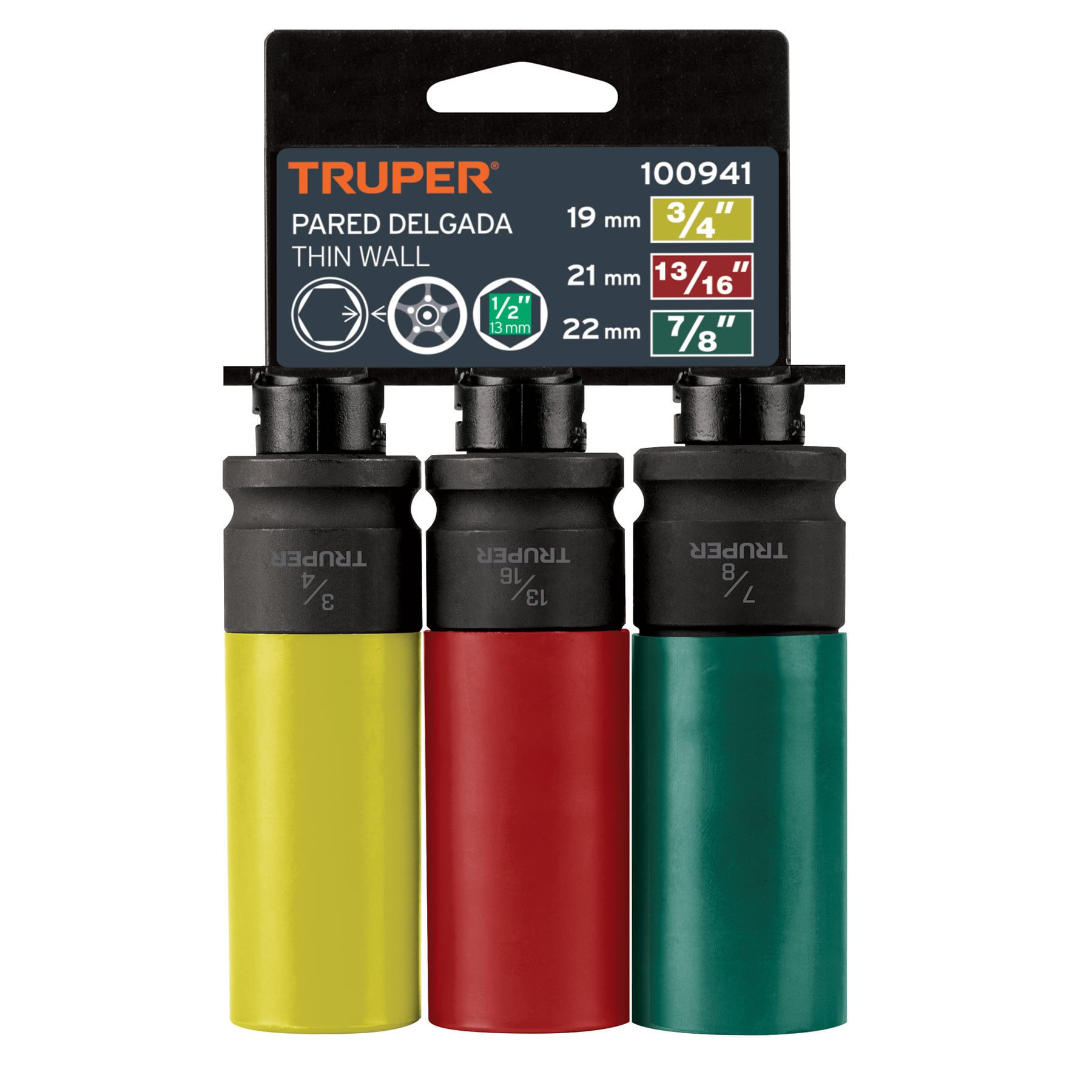 Juego 3 dados largos 1/2' impacto protección plástica 6p std