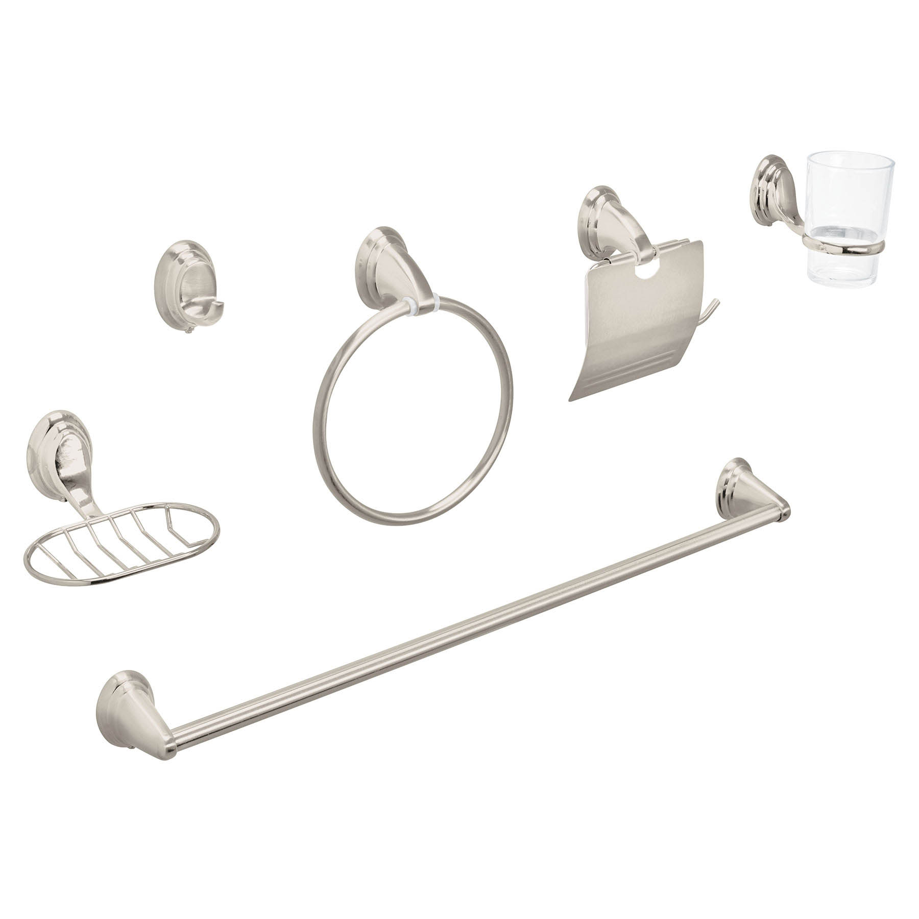 Jgo de acc p/baño con jabonera rejilla, satín,6 pzas, Aqua