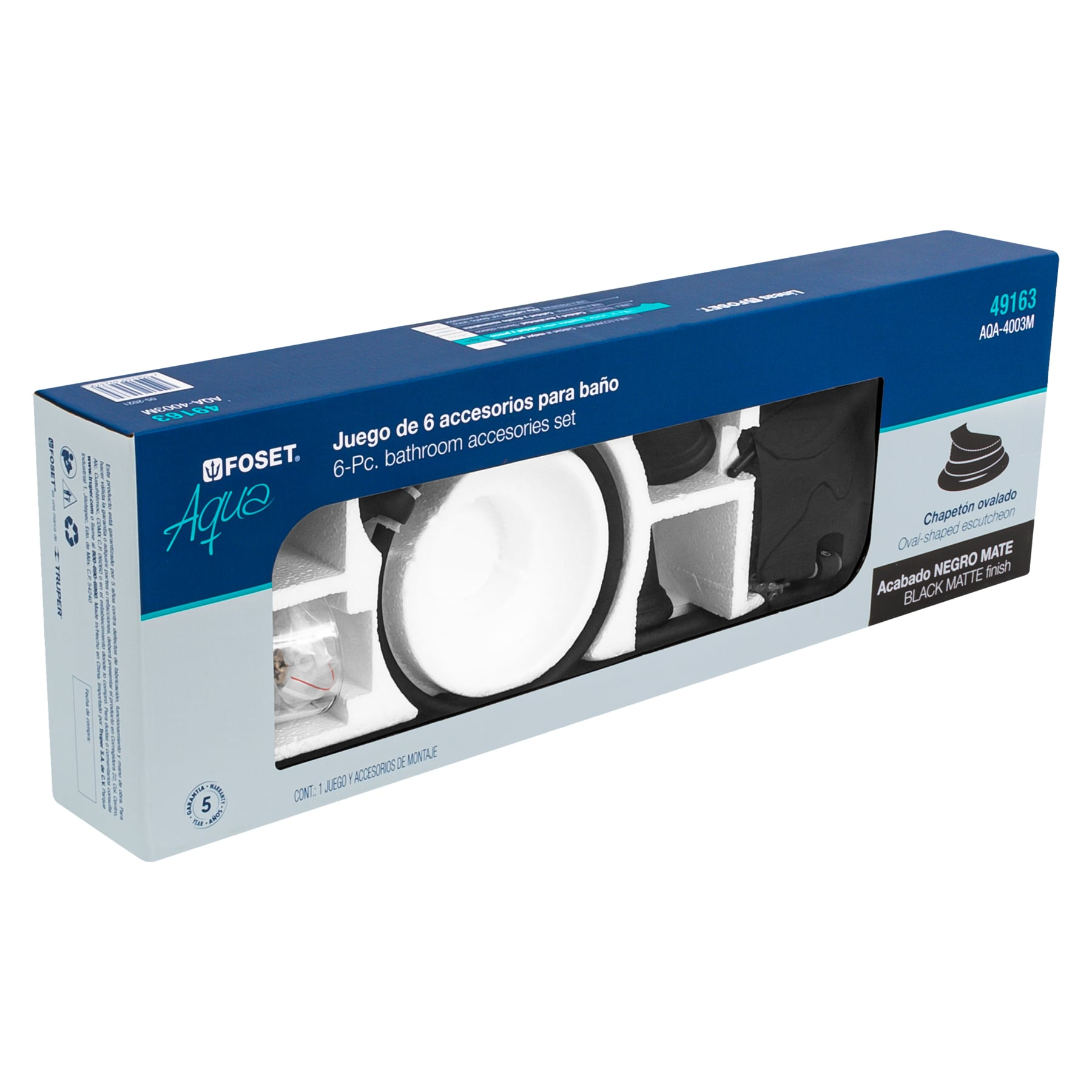 Jgo de acc p/baño con jabonera rejilla, negro,6 pzas, Aqua