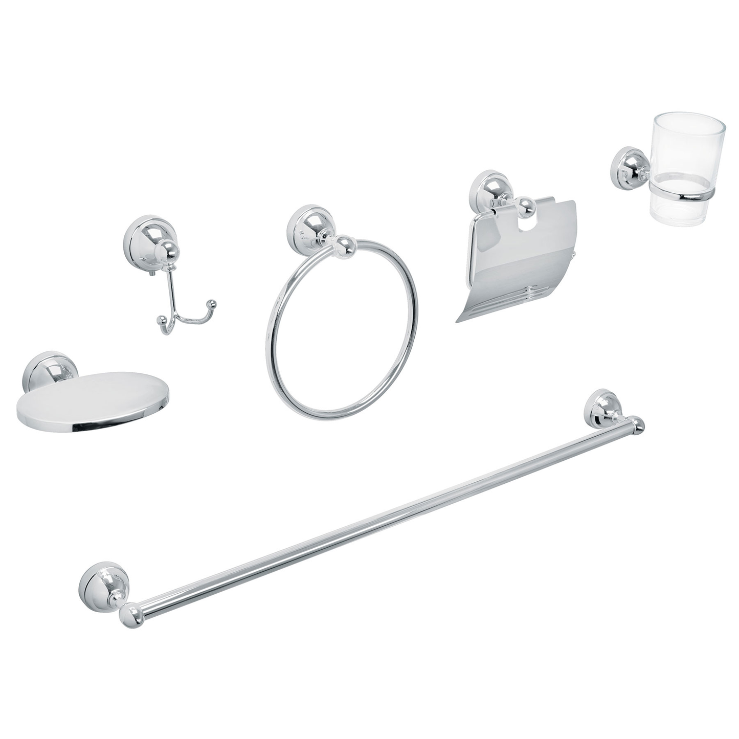 Jgo de acc p/baño con jabonera metálica,cromo, 6 pzas, Aqua