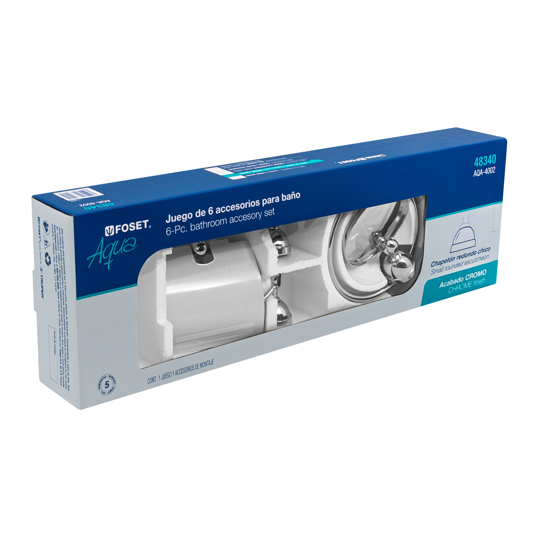 Jgo de acc p/baño con jabonera metálica,cromo, 6 pzas, Aqua