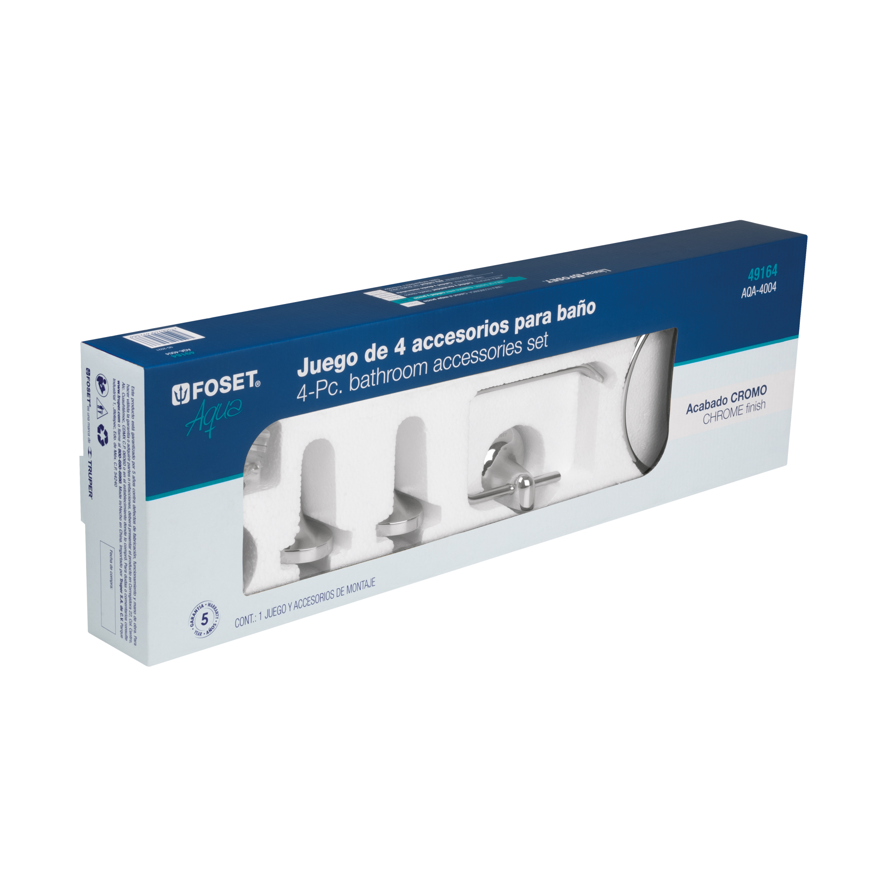 Jgo de acc p/baño acabado cromo, 4 pzas, Aqua