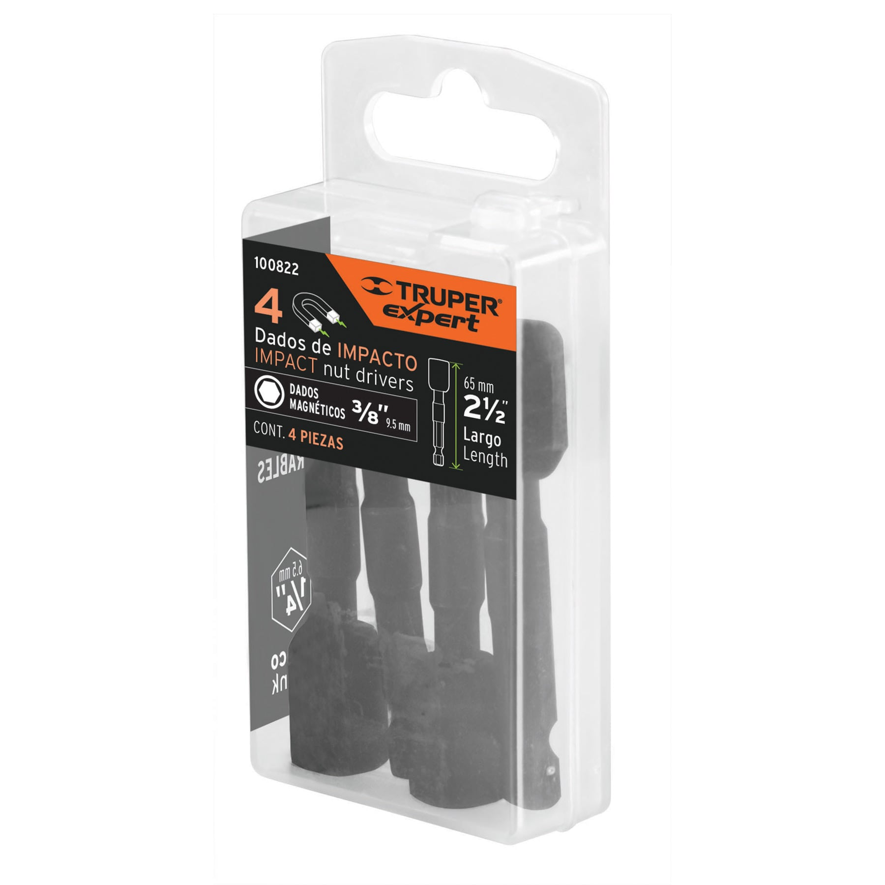 JGO 4 DADOS MAGNETICOS DE IMPACTO,3/8'x2.5', Truper Expert