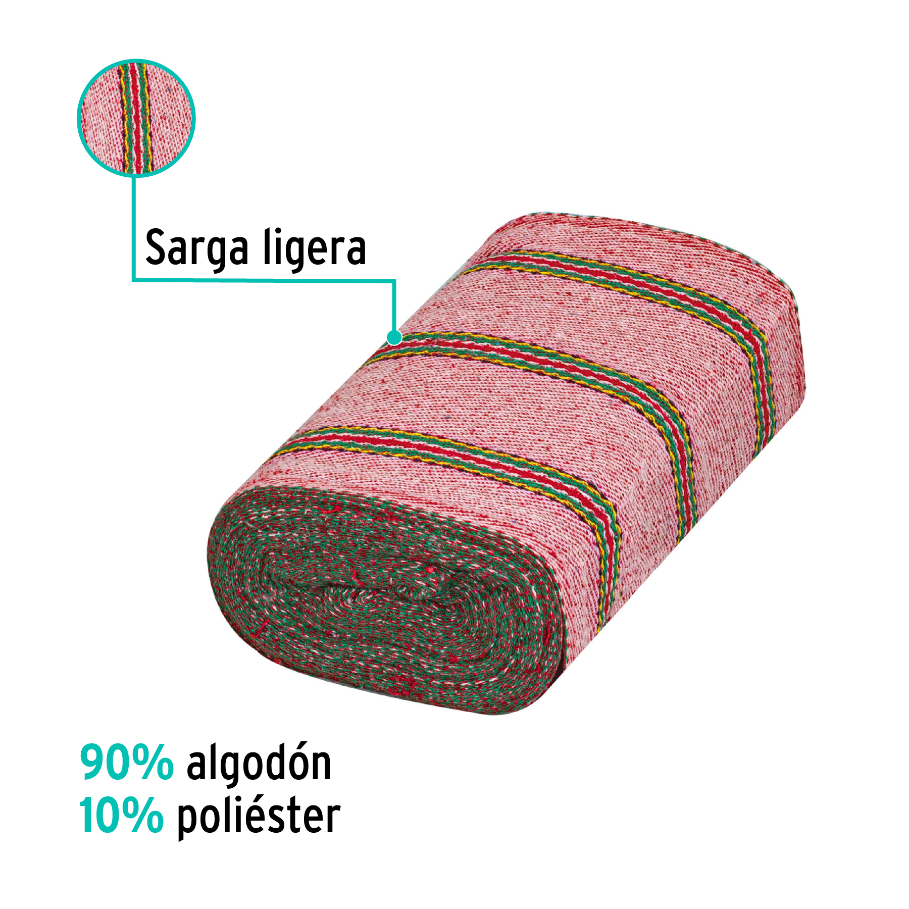Jerga sarga ligera en rollo, 25m x 47cm, roja
