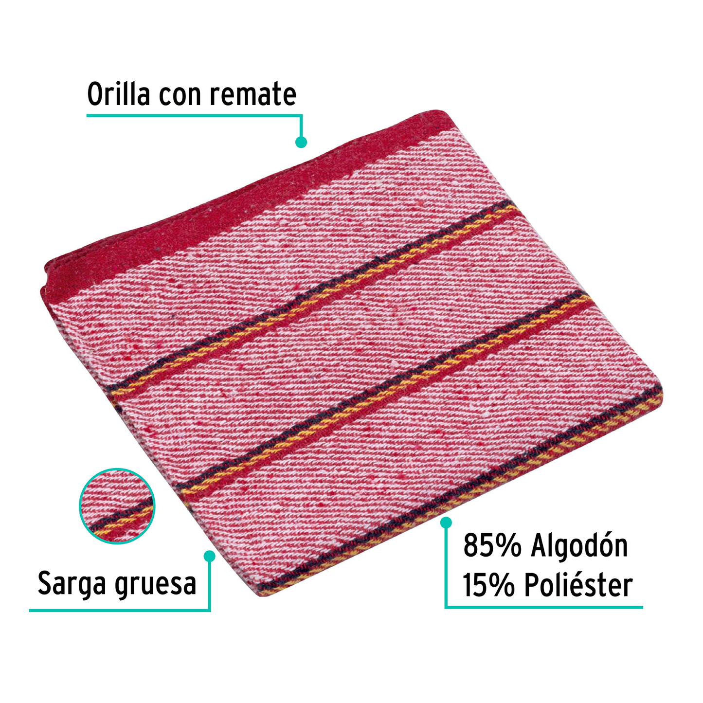 Jerga sarga gruesa de 1 m x 48 cm, roja