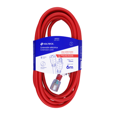 Extensión reforzada aterrizada 6 m 3x12 AWG, Volteck