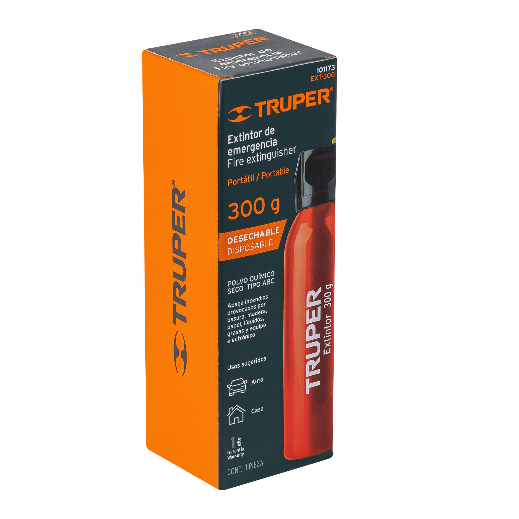 Extintor no recargable 300 g, polvo tipo ABC