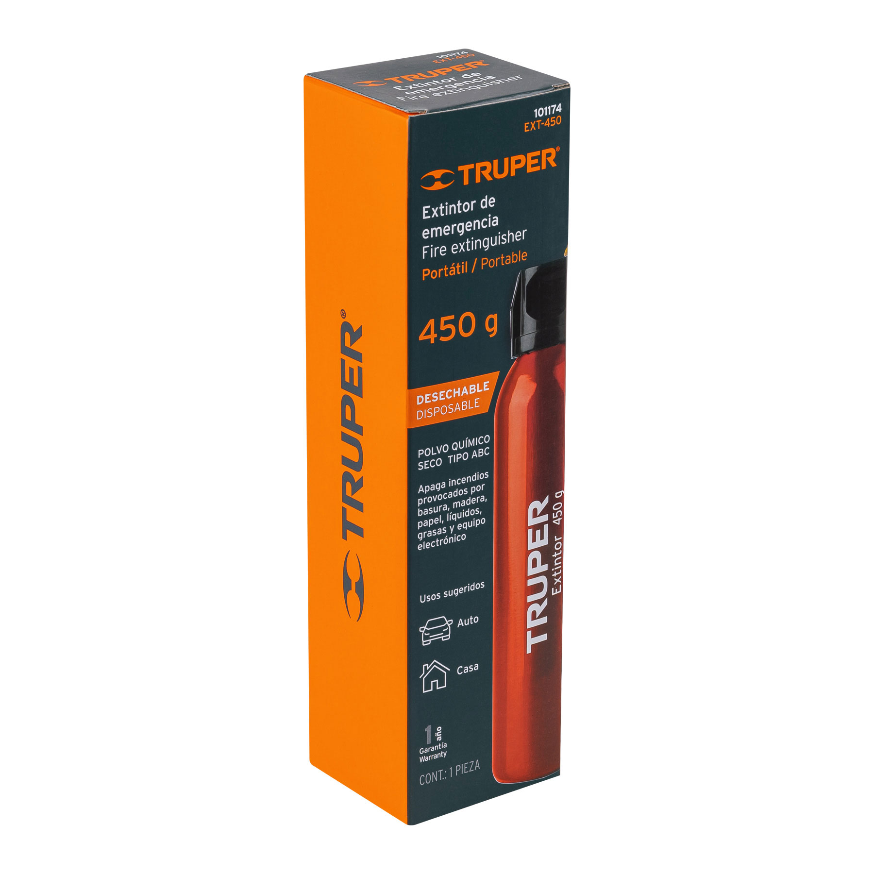 Extintor no recargable 450 g, polvo tipo ABC