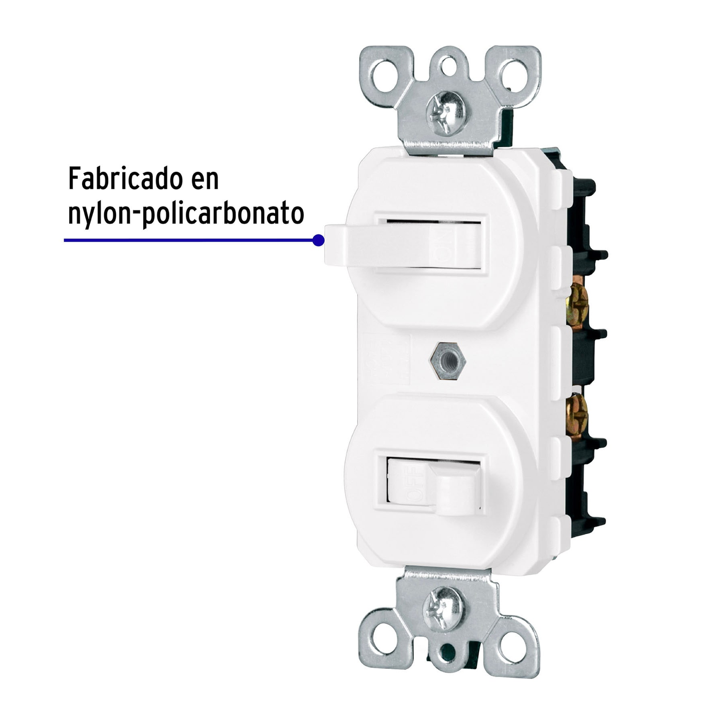 Interruptor dúplex de palanca, Standard, blanco, Volteck