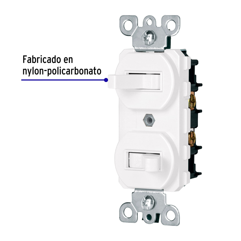 Interruptor dúplex de palanca, Standard, blanco, Volteck
