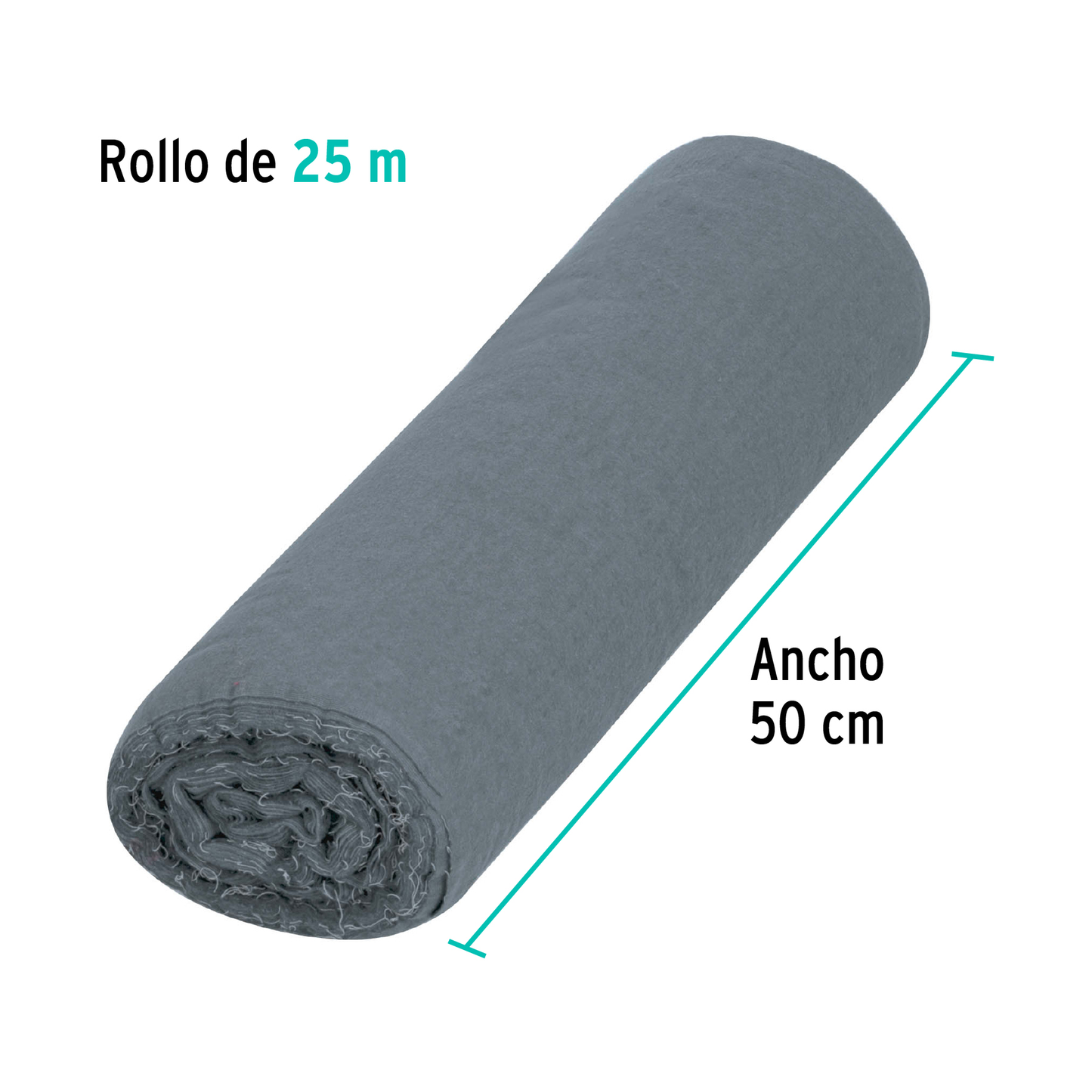 Franela gris de algodón, rollo 25 m