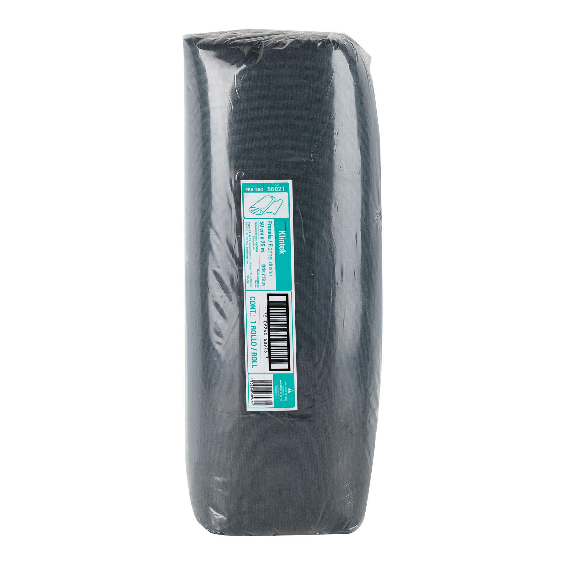 Franela gris de algodón, rollo 25 m