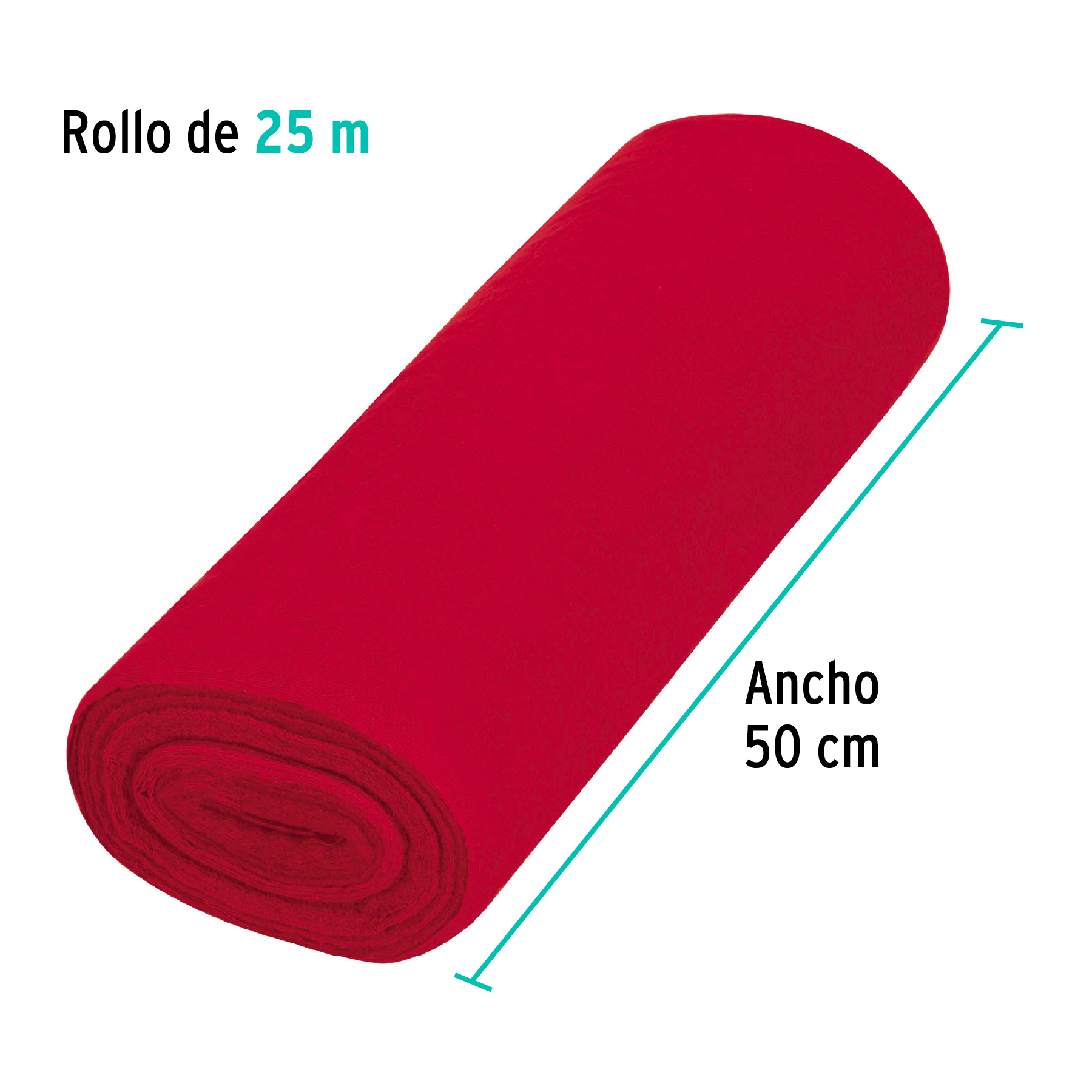 Franela roja de algodón, rollo 25 m