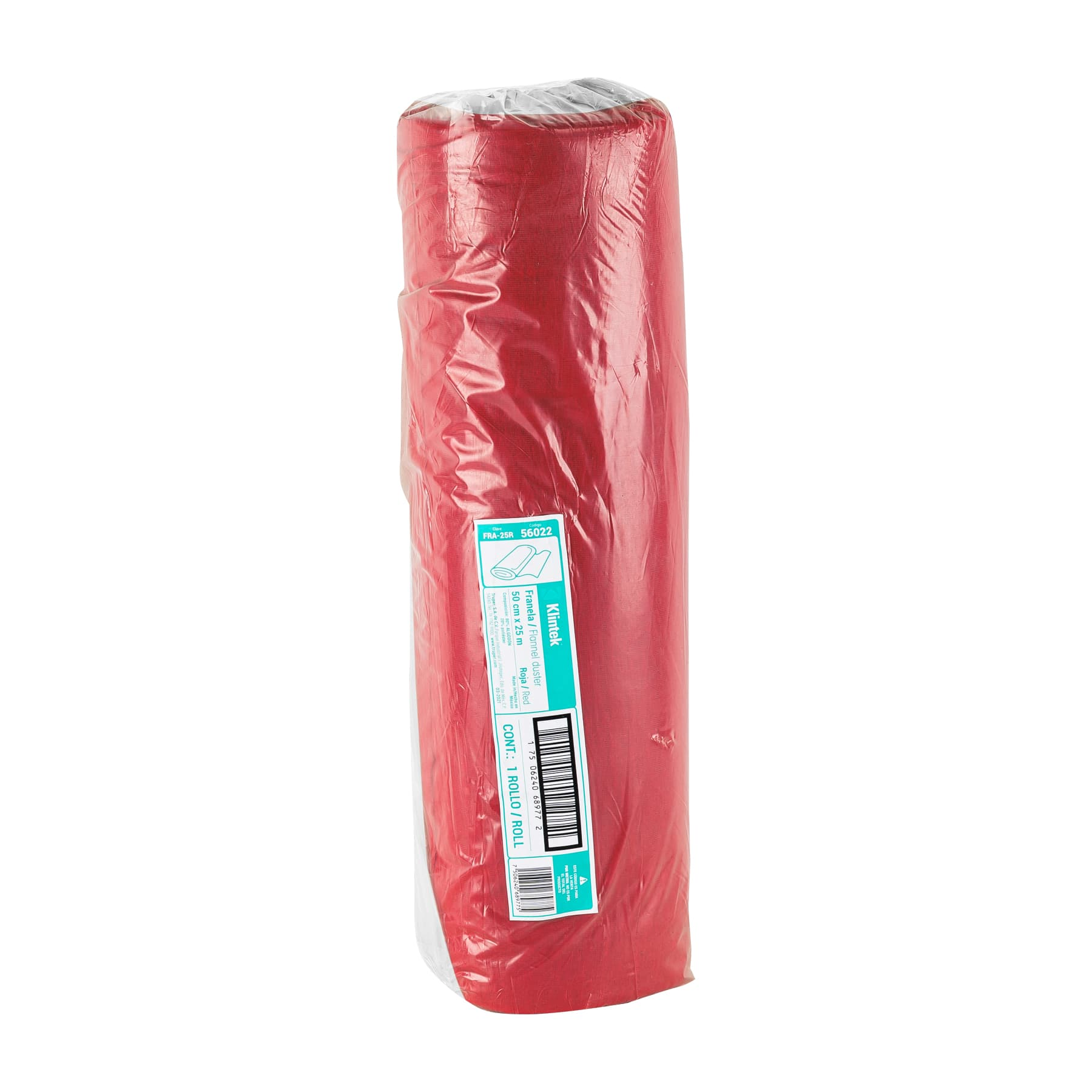 Franela roja de algodón, rollo 25 m
