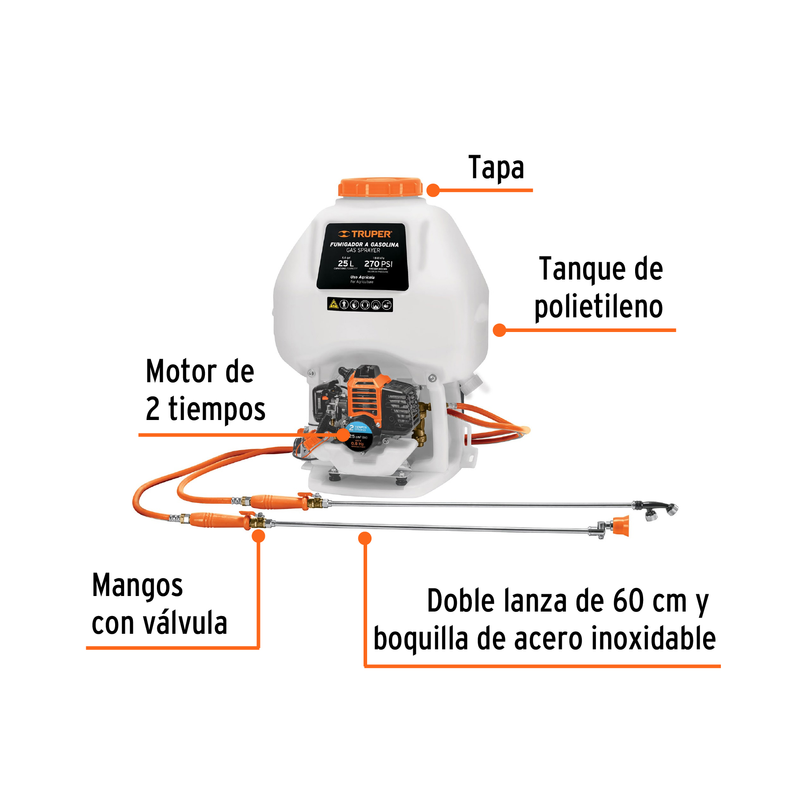 Fumigador de 25 L con motor a gasolina de 2 tiempos, TRUPER