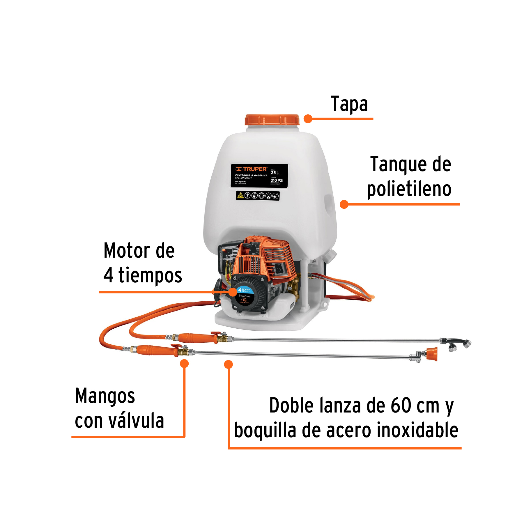 Fumigador a gasolina, 4 tiempos, 25 lts