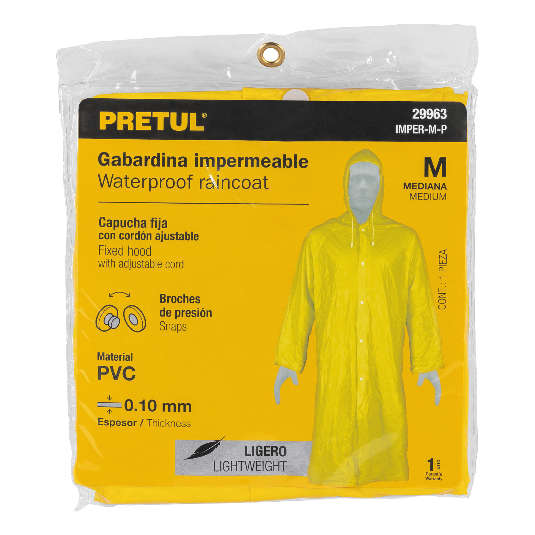 Gabardina impermeable, PVC, espesor 0.10 mm, mediana, Pretul