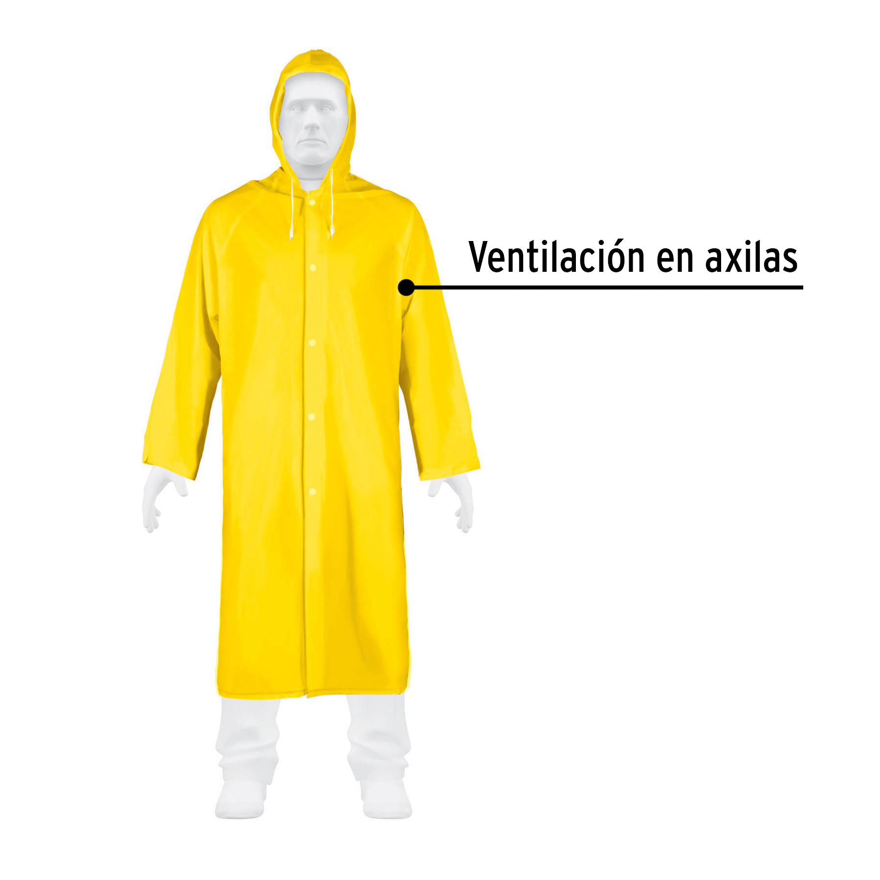 Gabardina impermeable,PVC,espesor 0.10mm,Extra-grande, Pretu