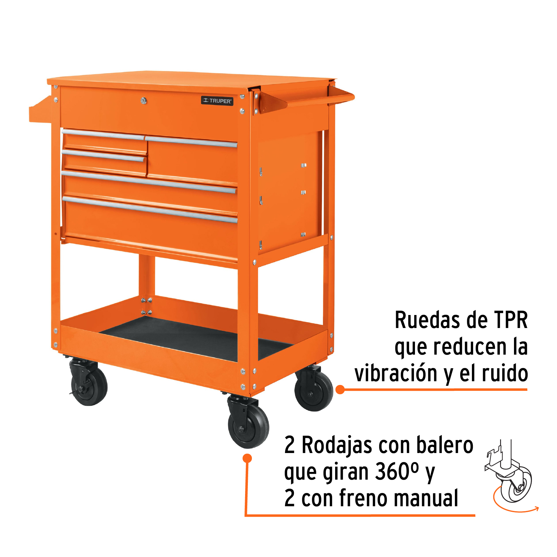 Gabinete metálico móvil con 5 cajones, capacidad 320 kg