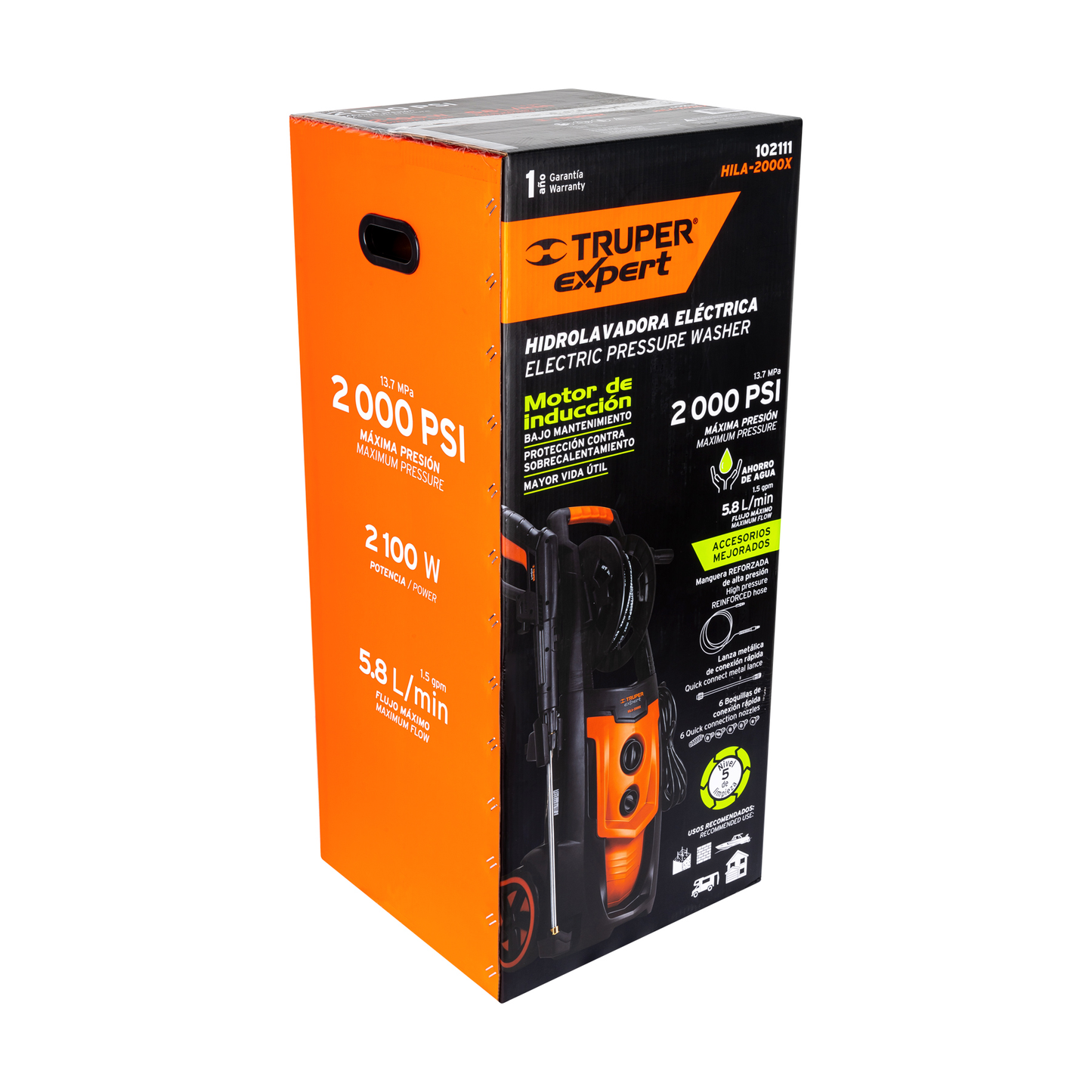Hidrolavadora eléctrica,2000 PSI, motor de inducción, Expert