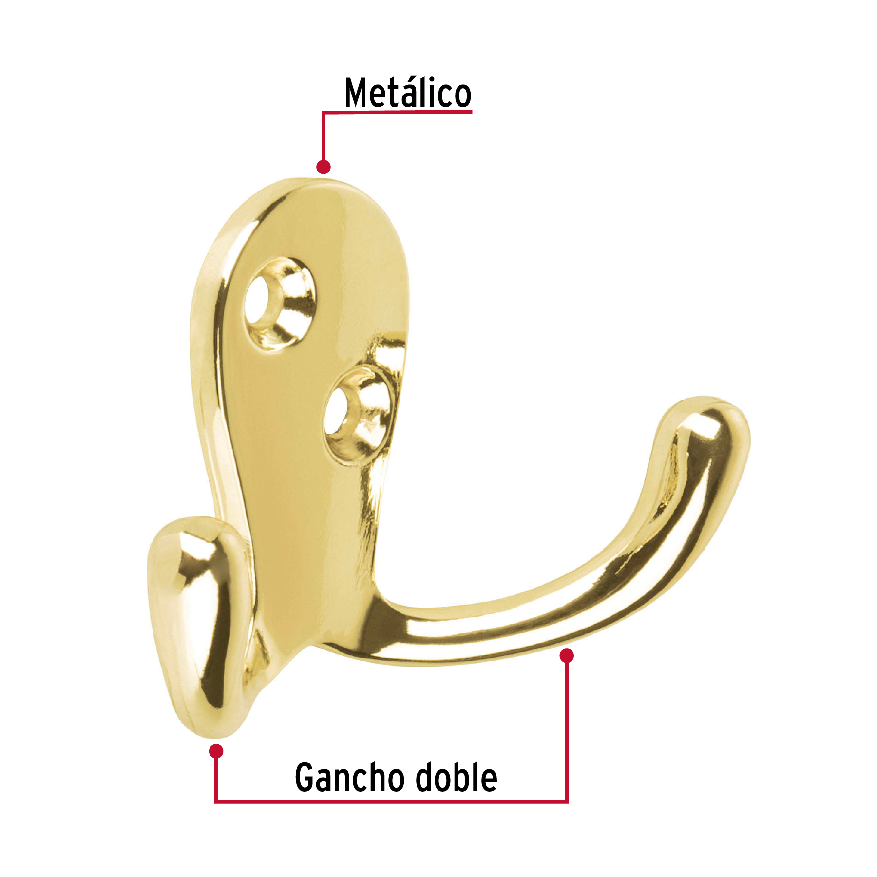 Gancho doble tipo perchero, latón brillante