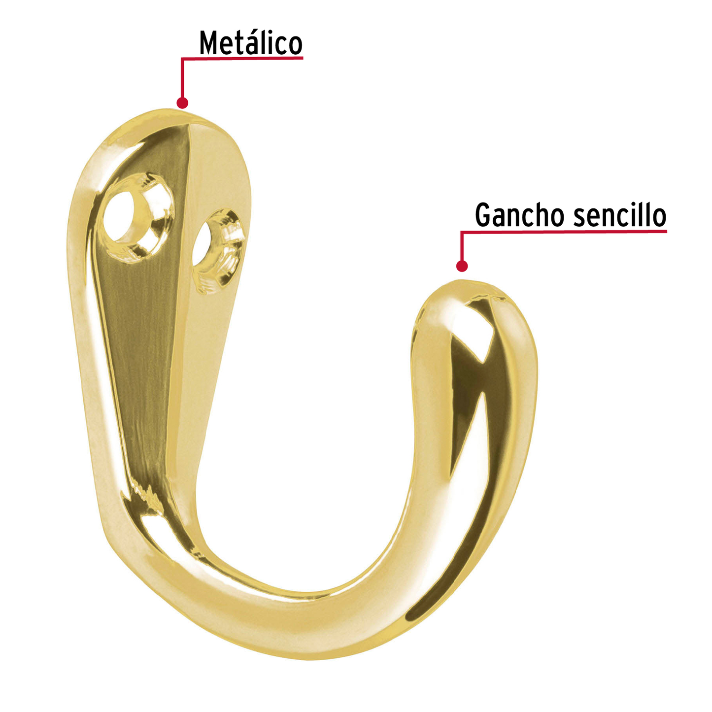 Gancho sencillo tipo perchero, latón brillante