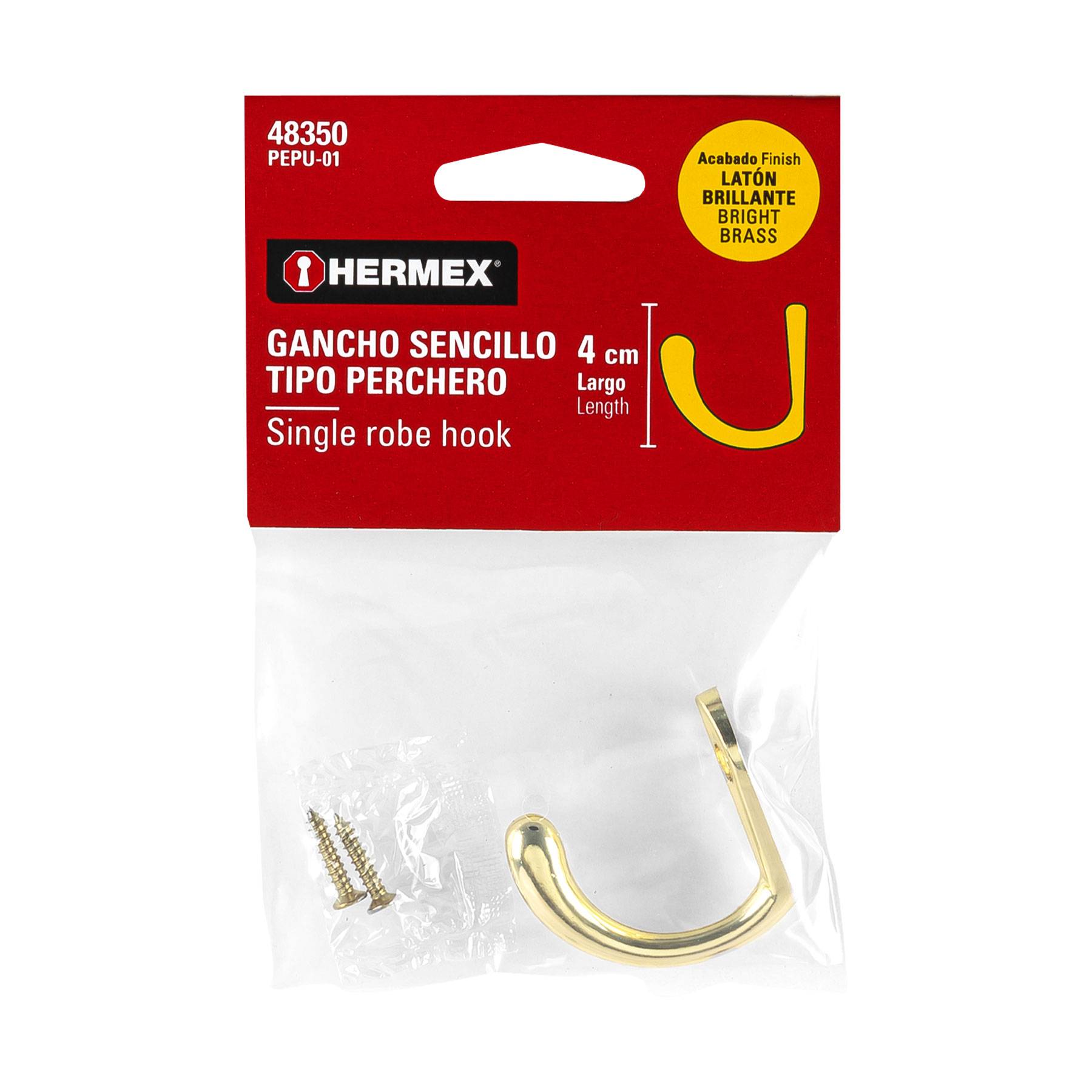 Gancho sencillo tipo perchero, latón brillante