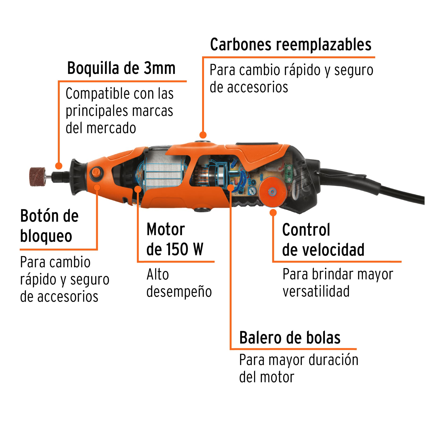 Herramienta rotativa profesional, 150 W con 201 accesorios