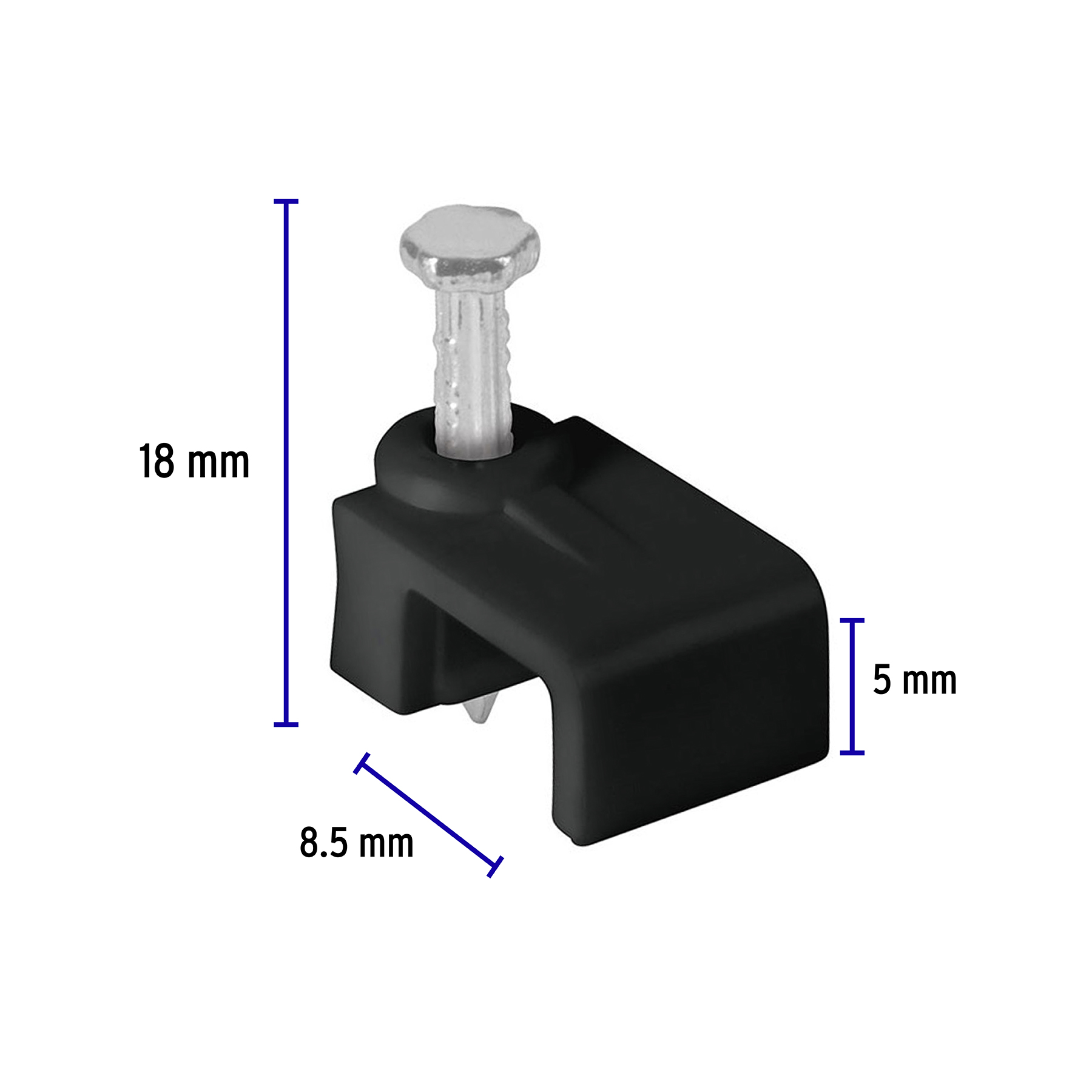 GRAPA PARA CABLE PLANO  5 x 8.5 mm, negra, bolsa 20 pzas