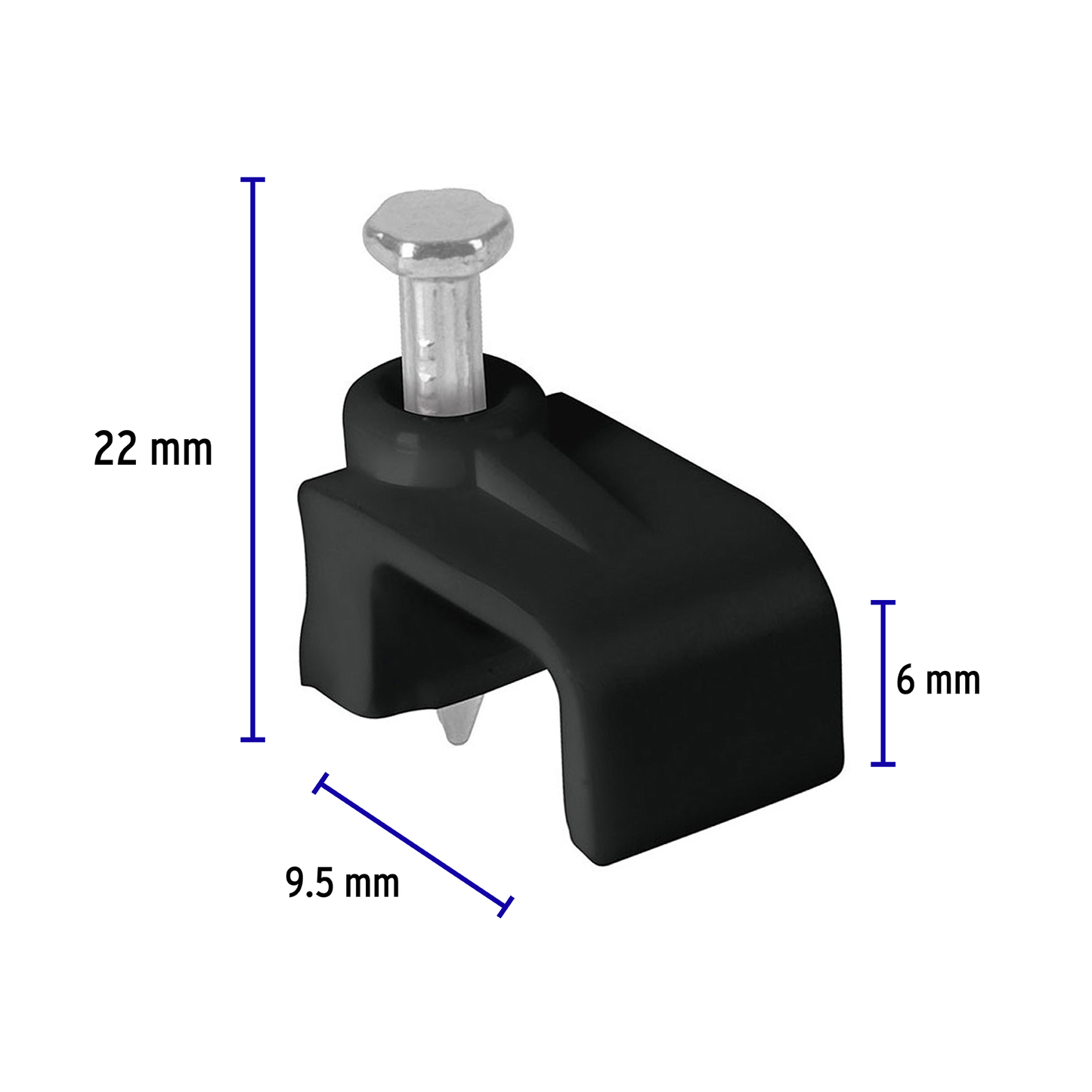 GRAPA PARTA CABLE PLANO 6 x 9.5 mm, negra, bolsa 20 pzas