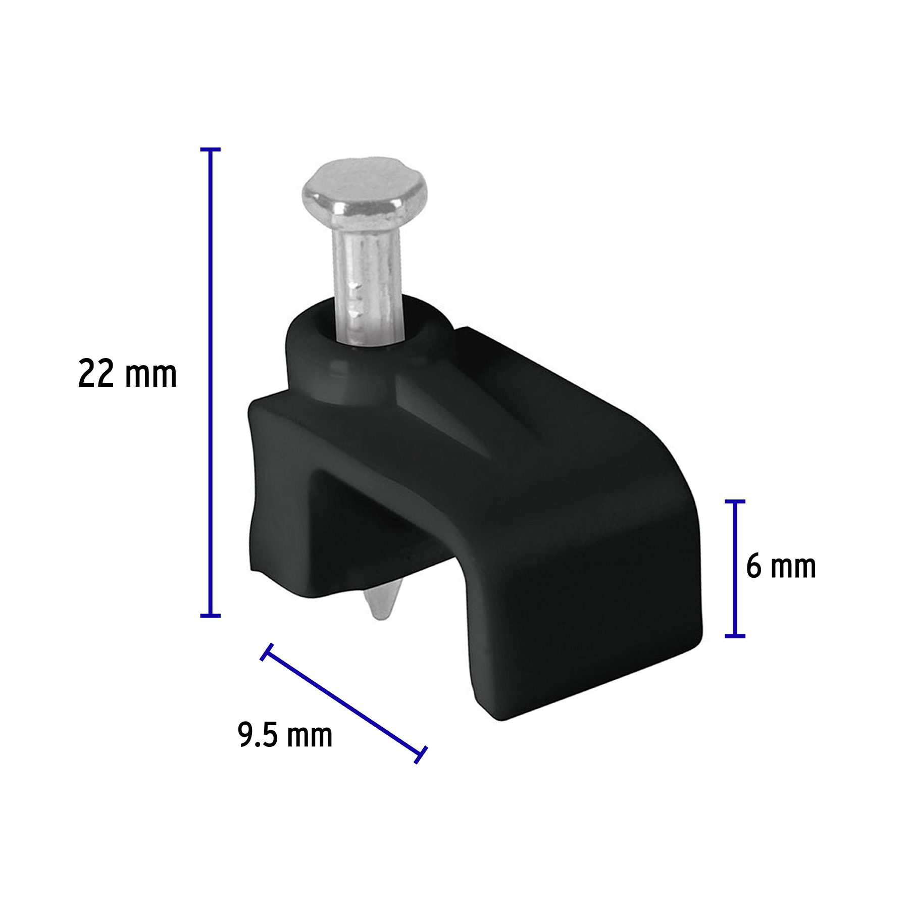 GRAPA PARTA CABLE PLANO 6 x 9.5 mm, negra, bolsa 20 pzas