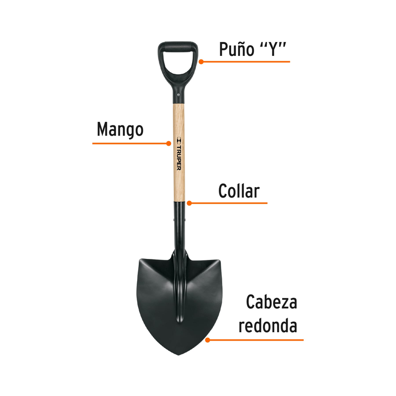 Pala redonda T-1000 tipo español, puño 'Y', Truper