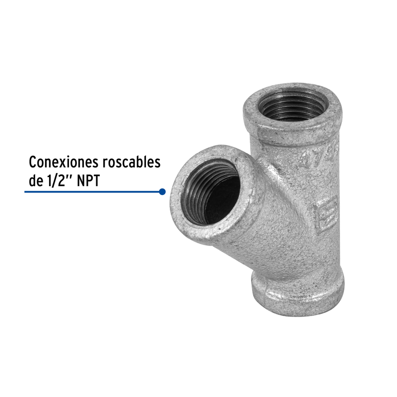 Yee sencilla, acero galvanizado, 1/2"