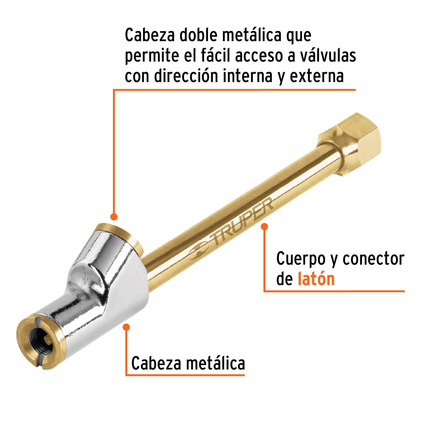Valvula inflador cabeza doble, cuerda 1/4 npt