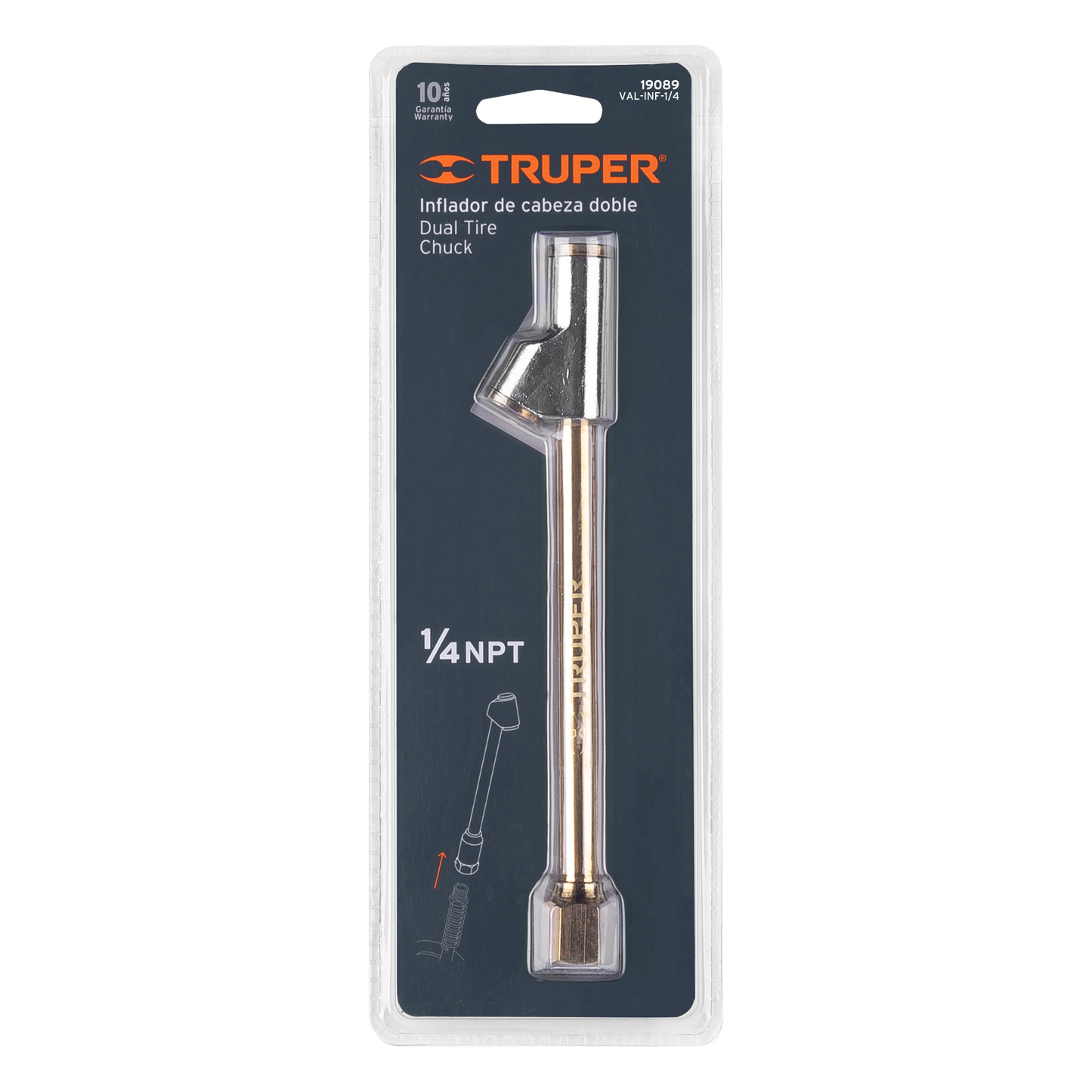 Valvula inflador cabeza doble, cuerda 1/4 npt