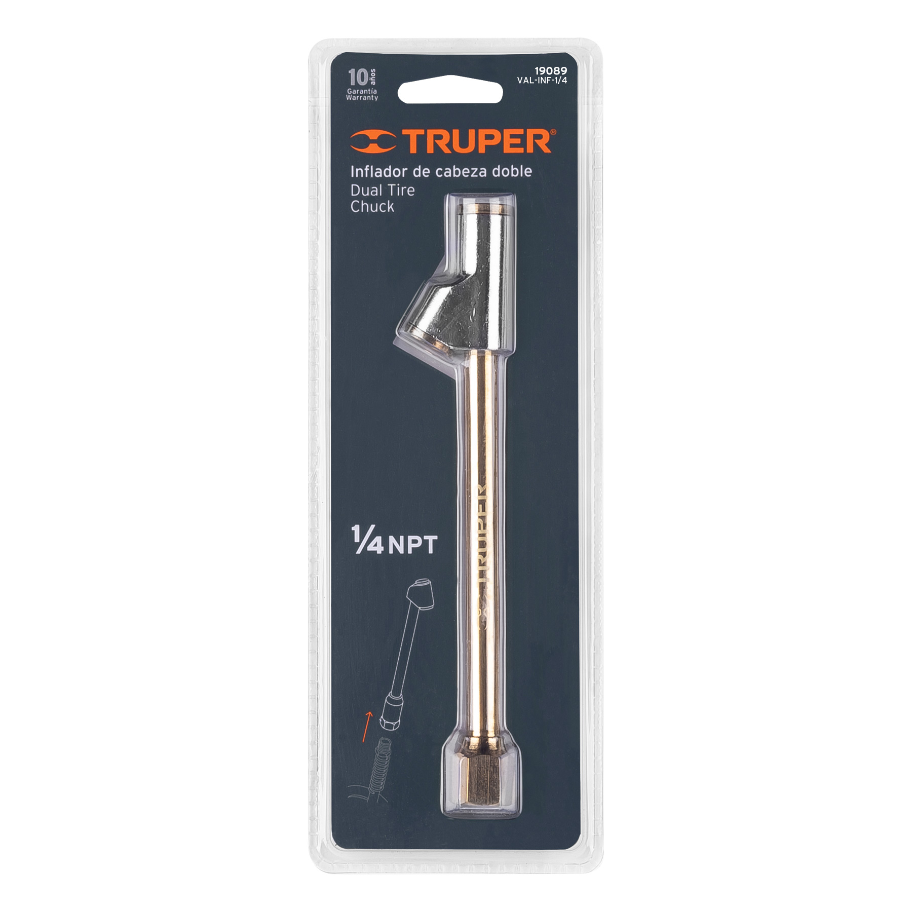Valvula inflador cabeza doble, cuerda 1/4 npt