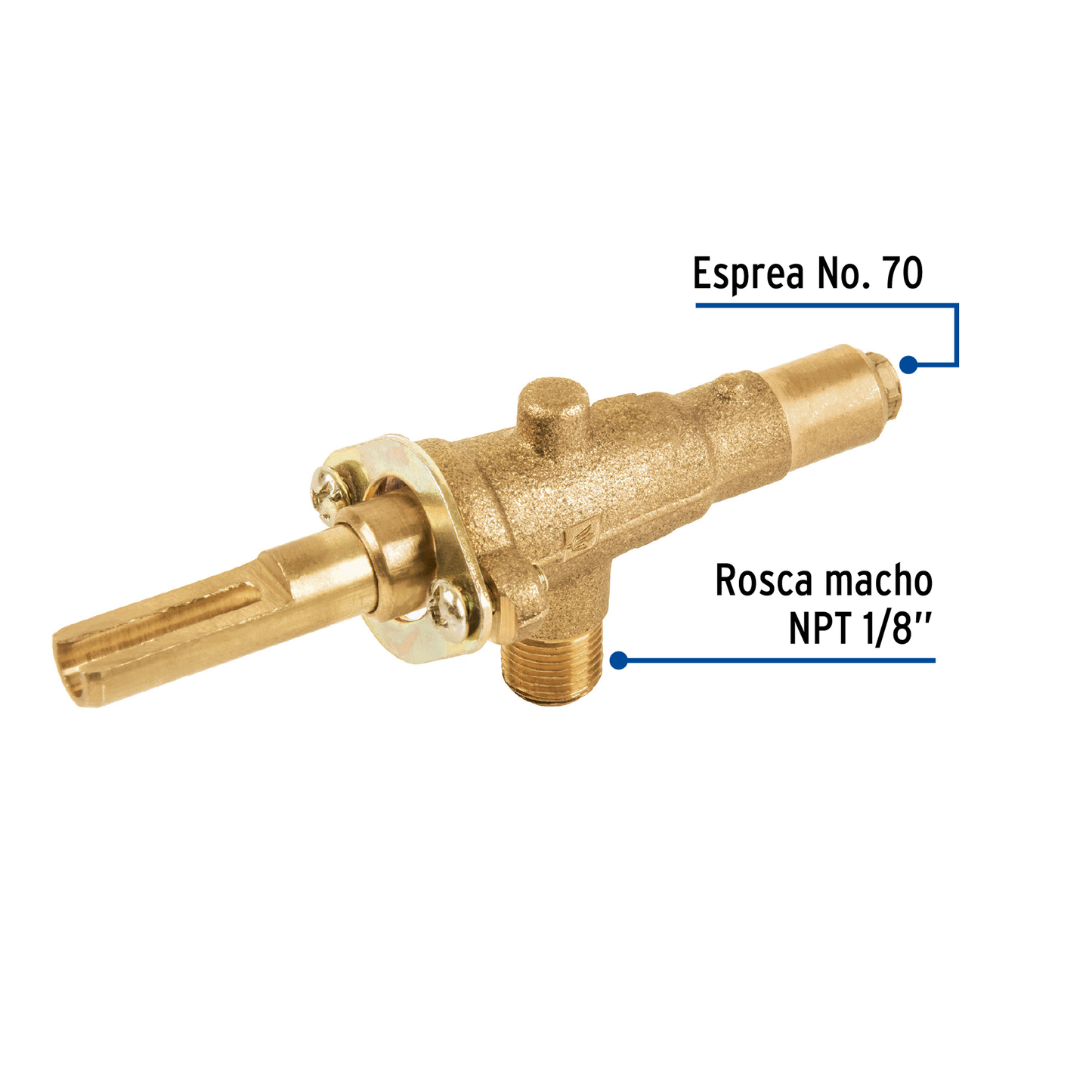 Válvula horizontal sin maneral 1/8" para gas LP